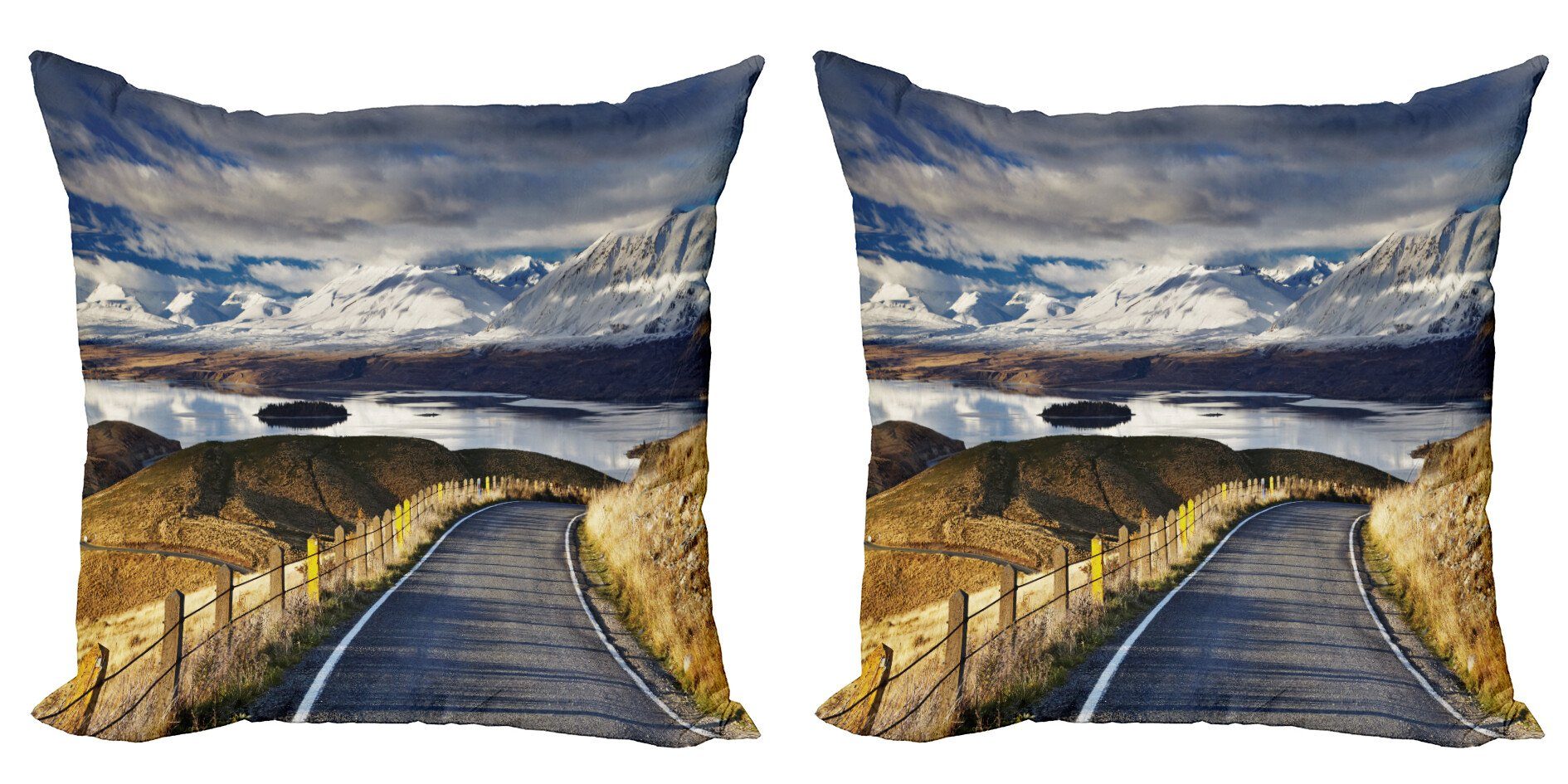 Kissenbezüge Modern Accent Doppelseitiger Digitaldruck, Abakuhaus (2 Stück), Landschaft Fluss schneebedeckten Berg