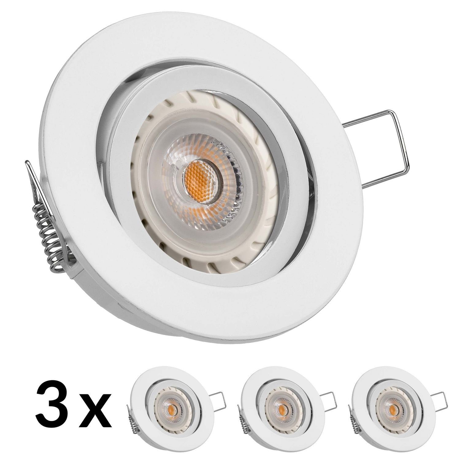 LEDANDO LED Einbaustrahler 3er LED Einbaustrahler Set Weiß / Weiss mit LED GU10 Markenstrahler vo