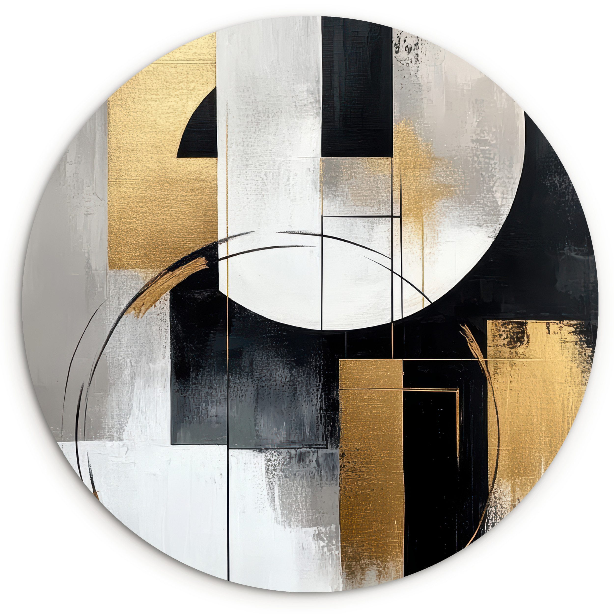 MuchoWow Gemälde Abstrakt - Gold - Silber - Formen - Ästhetik, Fotodruck (1 St), Kreis Wanddekoration, Rundes Wandbild, 30x30 cm