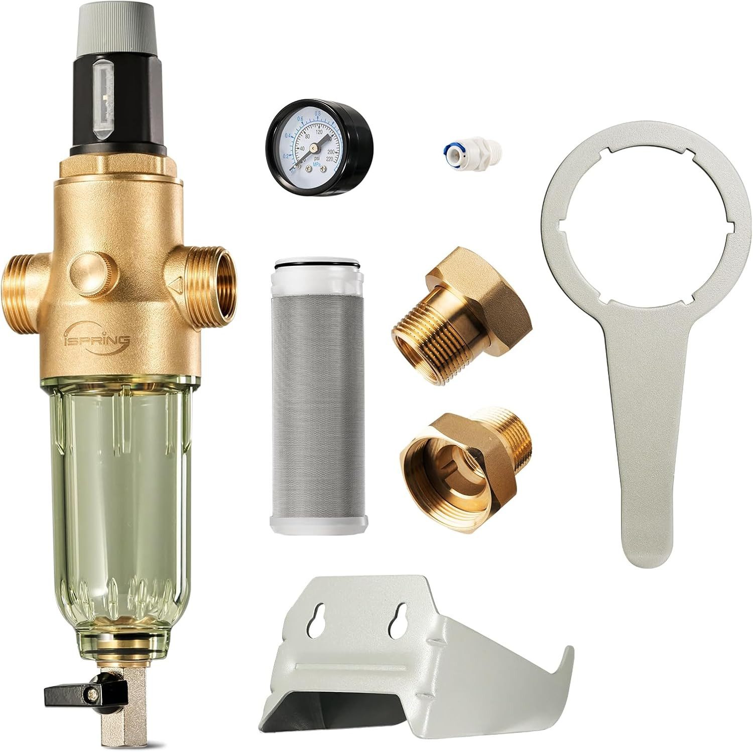 iSpring Rückspülfilter WSP50PRG Rückspülfilter mit Druckminderer & Manometer - 50 Mikron, G1" (1 St)