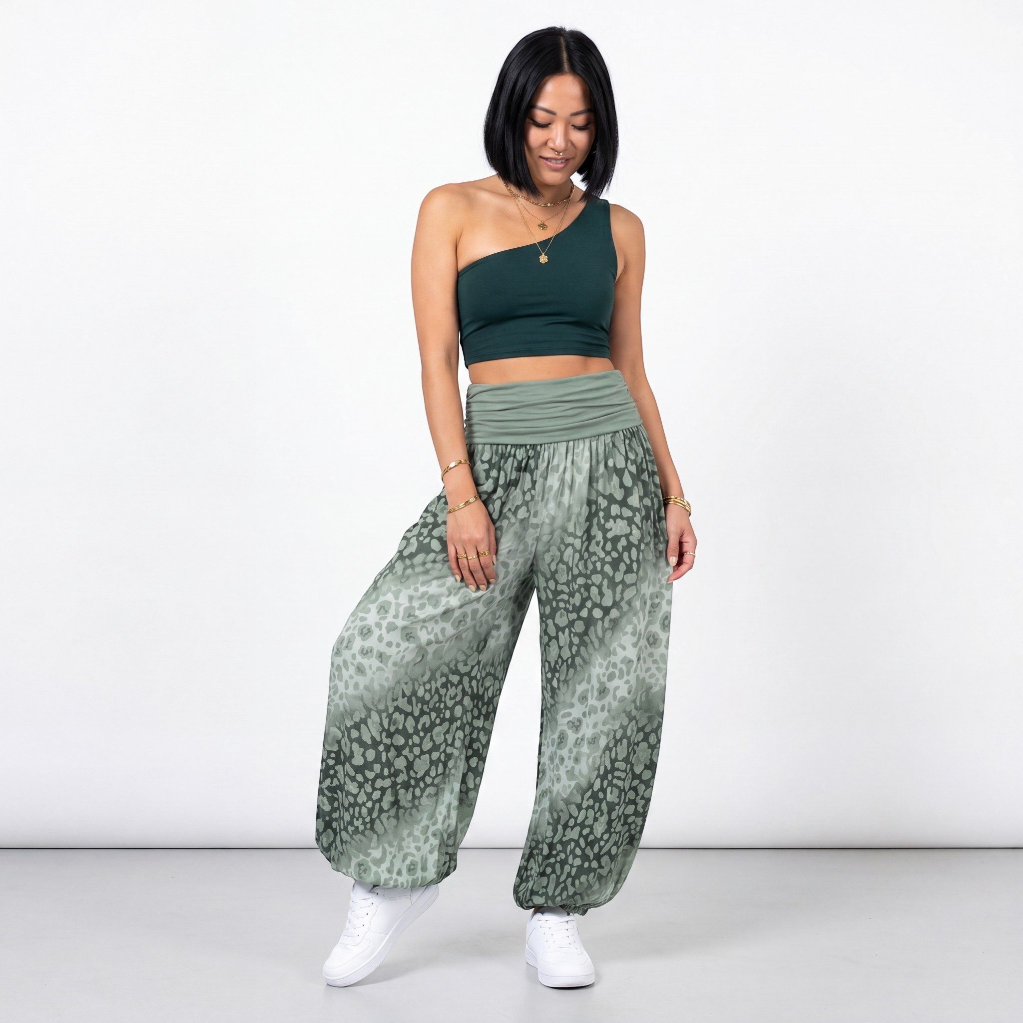 OriginalYou Haremshose Flatterhose Damen Sommerhose weite Haremshose Leo Print mit elastischem Bund, sommerliches Design, Middle Waist