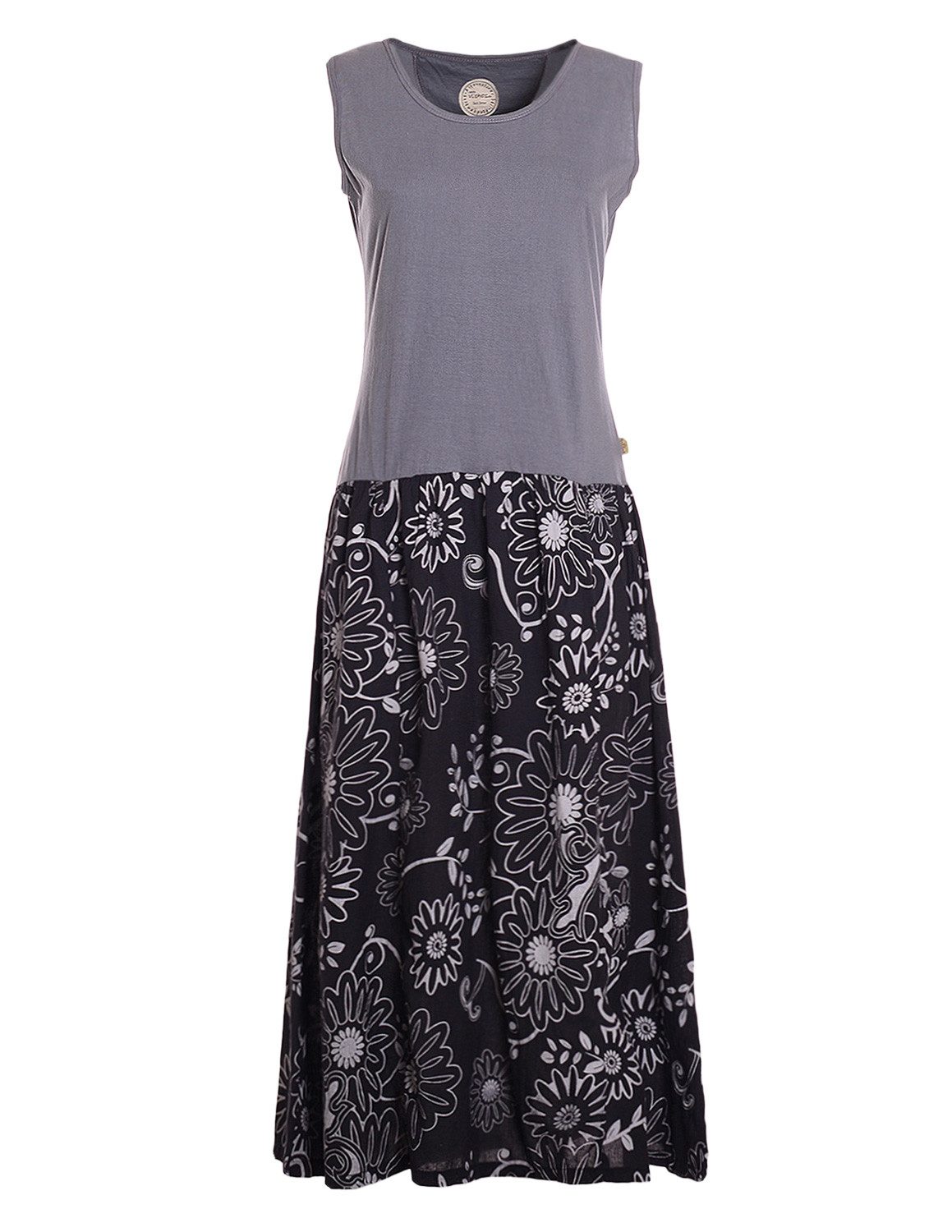 Vishes Maxikleid Damen Wadenlang Baumwolle Casual Bedruckt Verstellbares Kleid Alternative Mode, Boho, Hippie, Ethno, Festival
