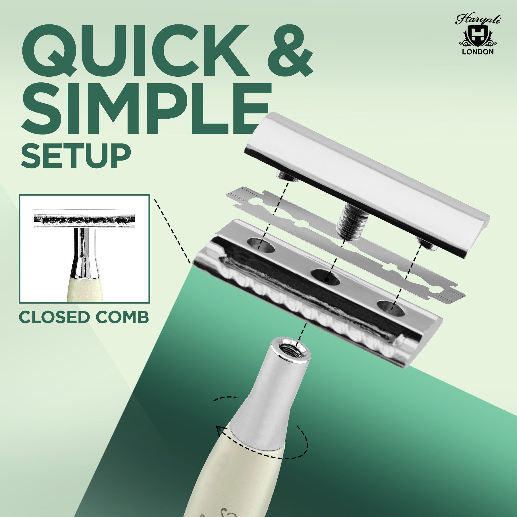 Haryali London Nassrasierer Rasierhobel mit Doppelklinge für Unisex, Metallgriff, Elfenbein, Pack, Rutschfester Nassrasierer aus hochwertigem Messingsilber, Abwaschbarer, rutschfester, glänzender Metallgriff, Rasurerlebnis