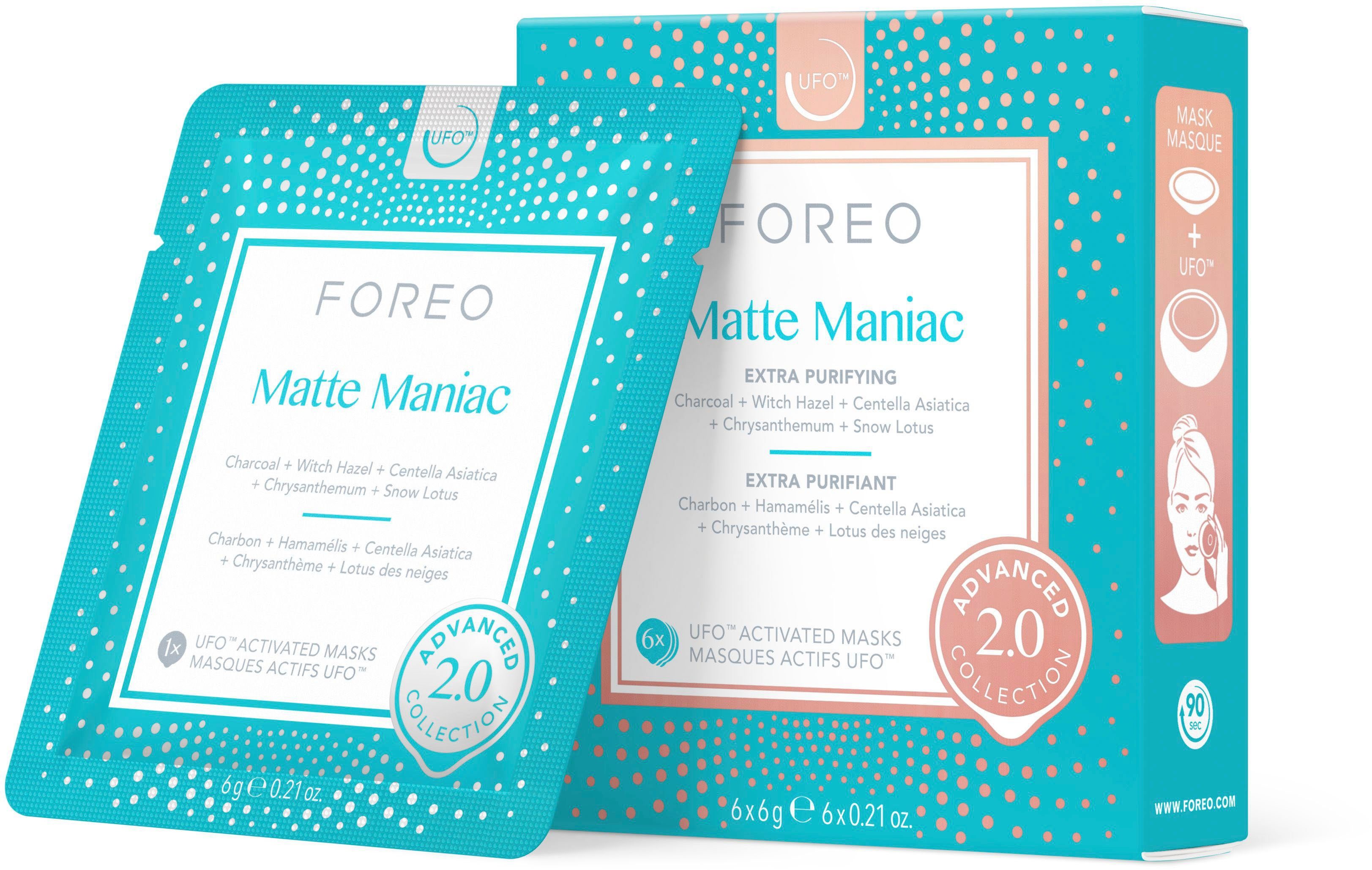 FOREO Gesichtsmaske UFO™ Mask Matte Maniac 2.0 Packung, 6-tlg., komptibel mit UFO™ & UFO™ mini | Gesichtsmasken