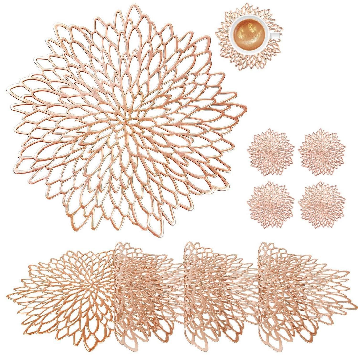 LuxusKollektion Platzset Platzsets rund 4er Set Rosa-Gold mit Untersetzer, (4-St)