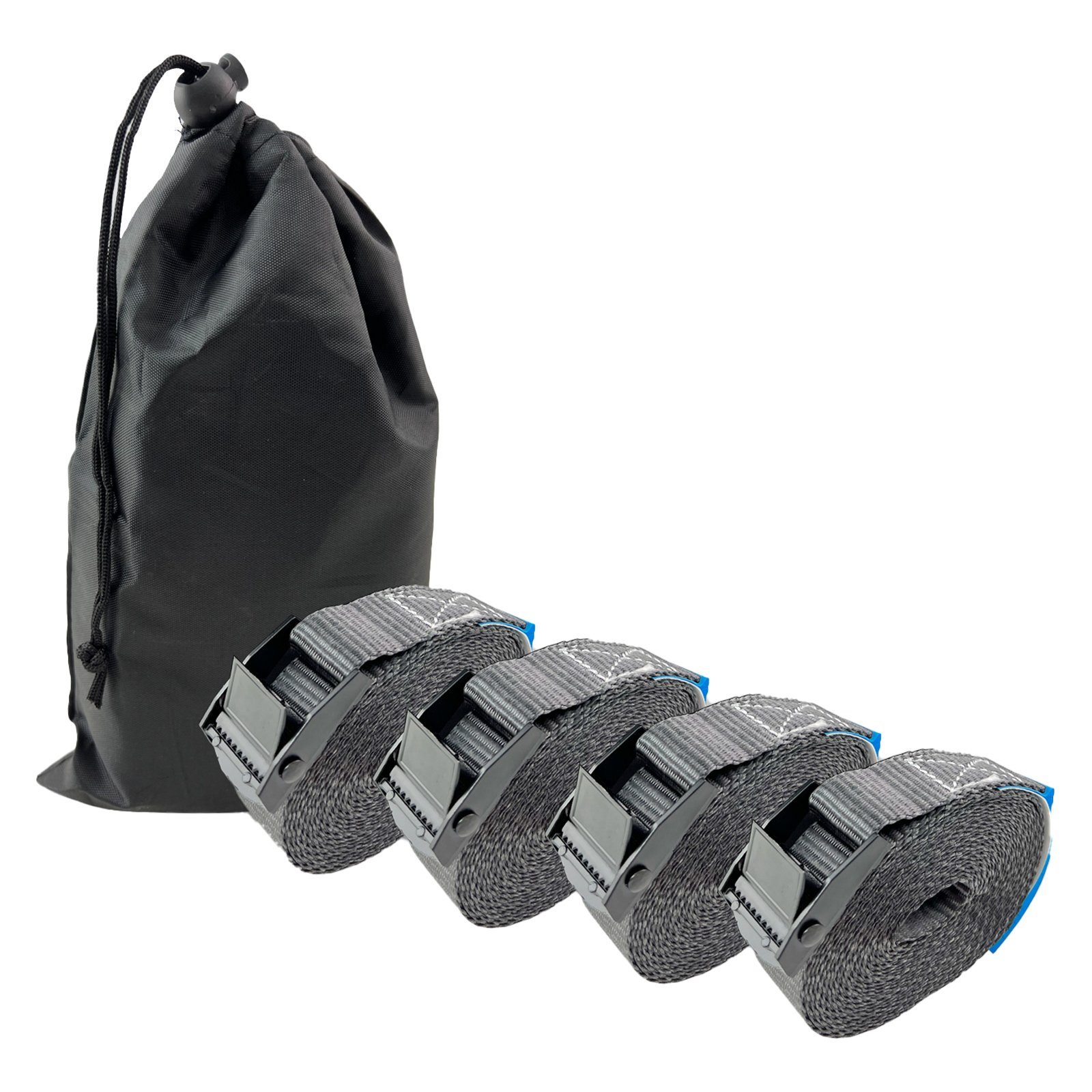 TRUTZHOLM Spanngurt 4x Profi Zurrgurt mit Klemmschloss 2,5m 250 kg Traglast inkl. Tasche (Set)