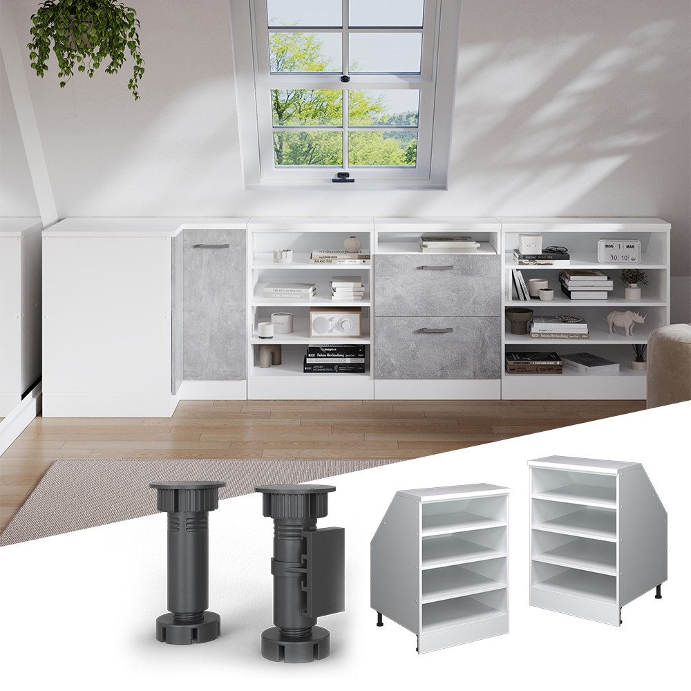 Vicco Unterschrank R-Line, Weiß/Weiß, 60 cm mit 4 Fächern, Schrankkorpus 60 cm Tiefe (1-St)