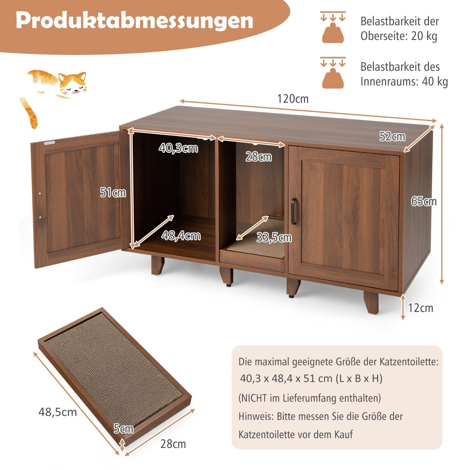 COSTWAY Tierhaus, Katzenklo Schrank, mit 2 günstig online kaufen