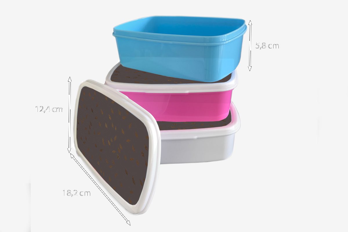MuchoWow Lunchbox Muster Brotdose (2-tlg), - Brotbox rosa Grau Mädchen, Snackbox, Kinder, Erwachsene, - Kunststoff Kunststoff, - Blätter, Gold für