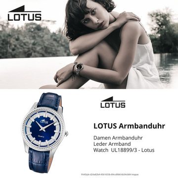 Lotus Chronograph Lotus Damenuhr Leder blau Lotus Classic, (Chronograph), Damen Armbanduhr rund, mittel (ca. 38mm), Edelstahl