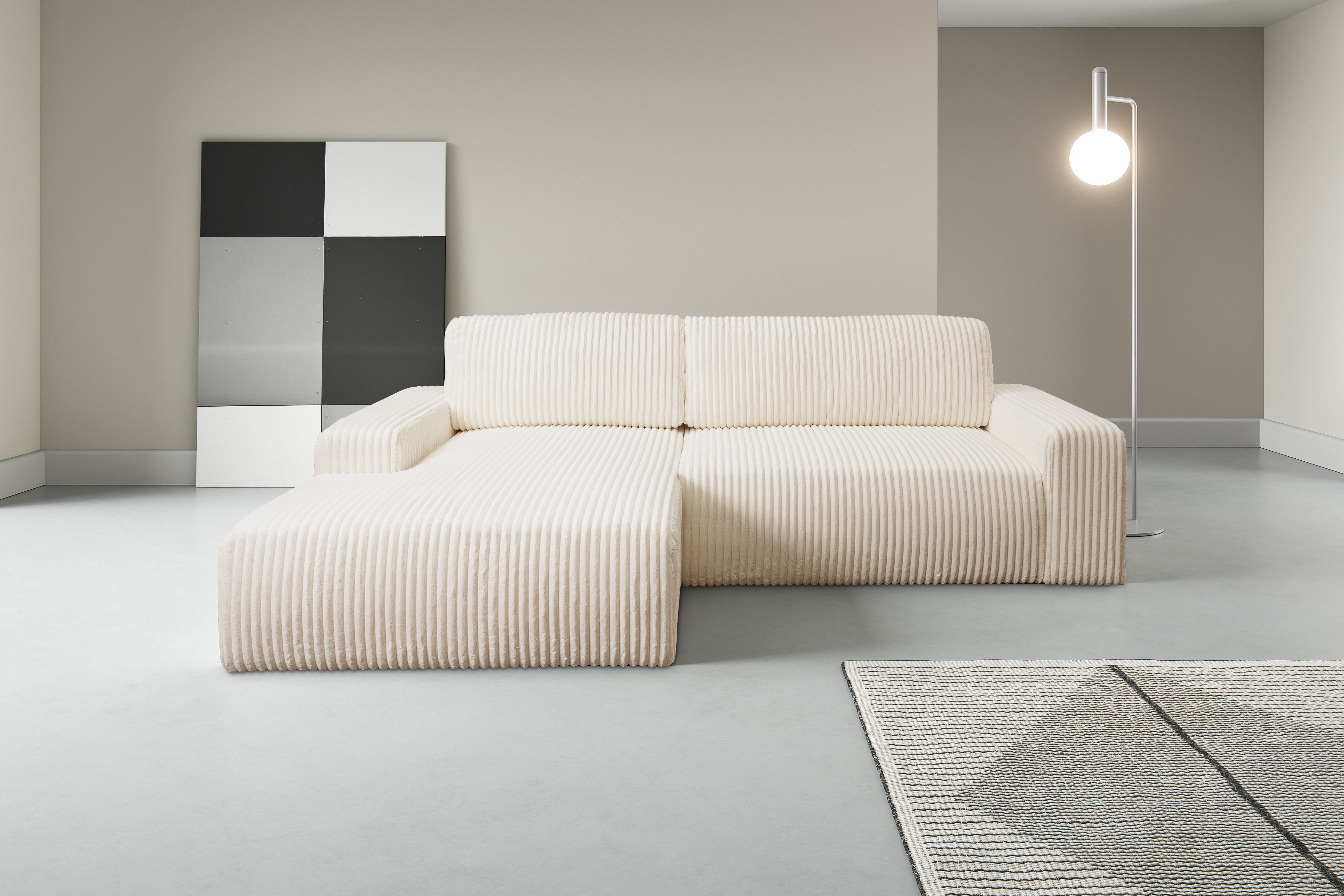 WERK2 Ecksofa Rotterdam-L, kuschelweicher Cord oder Breitcord, L-Form, Brei günstig online kaufen