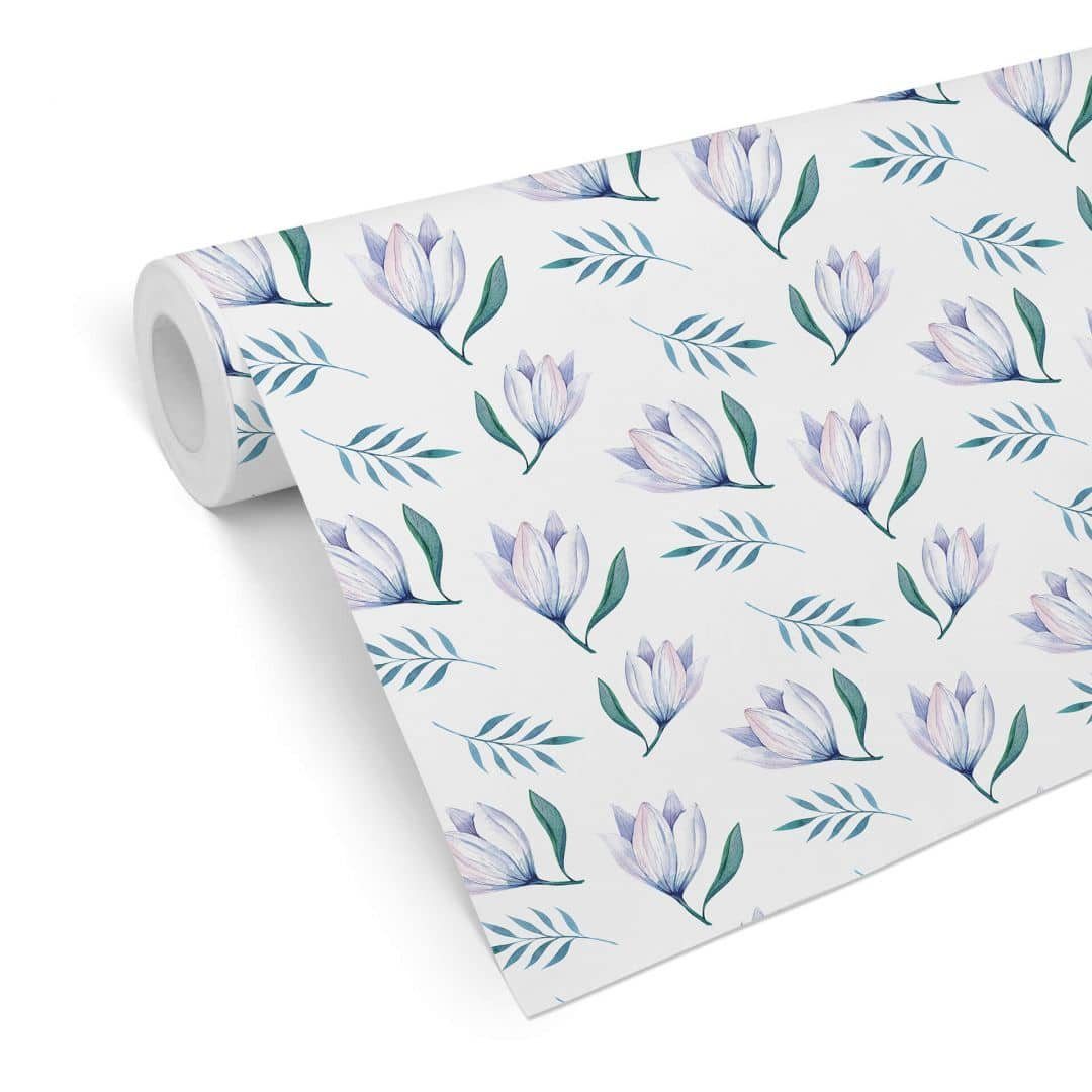 K&L Wall Art Mustertapete Kinderzimmer Vliestapete Krokus florale Blumentapete Botanische Blüten, Frühlingskrokus Tapete