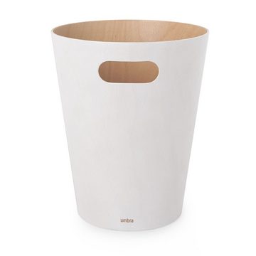 Umbra Mülleimer Woodrow, 7,5 Liter, Weiß / Natur, aus Holz, Papierkorb für Büro Wohnzimmer