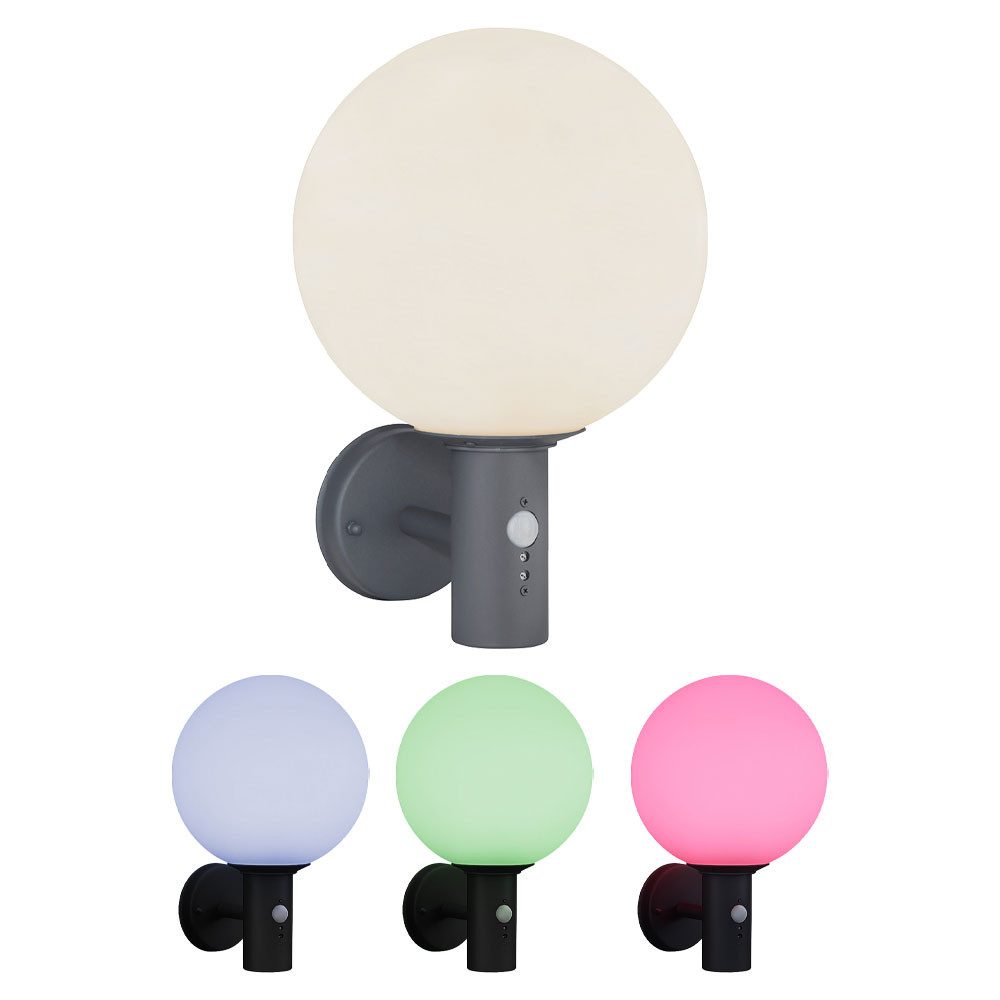 GLOBO LIGHTING LED Außen-Wandleuchte, Leuchtmittel inklusive, Kaltweiß, Warmweiß, Neutralweiß, Tageslichtweiß, Farbwechsel, Außenlampe Bewegungsmelder Wandlampe Smart RGB LED weiß anthrazit App
