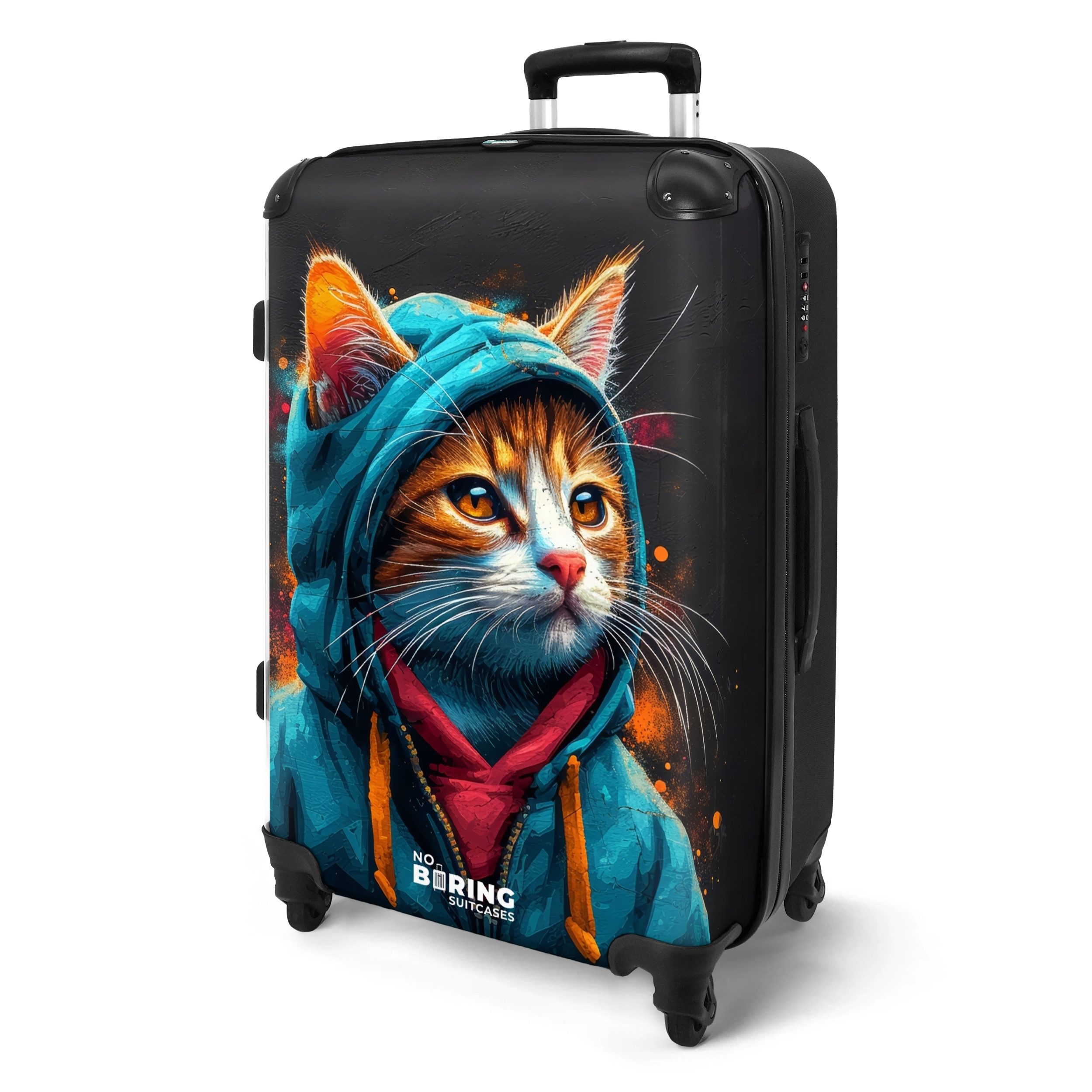 NoBoringSuitcases.com© Hartschalen-Trolley Graffiti-Katze mit blauer Weste günstig online kaufen