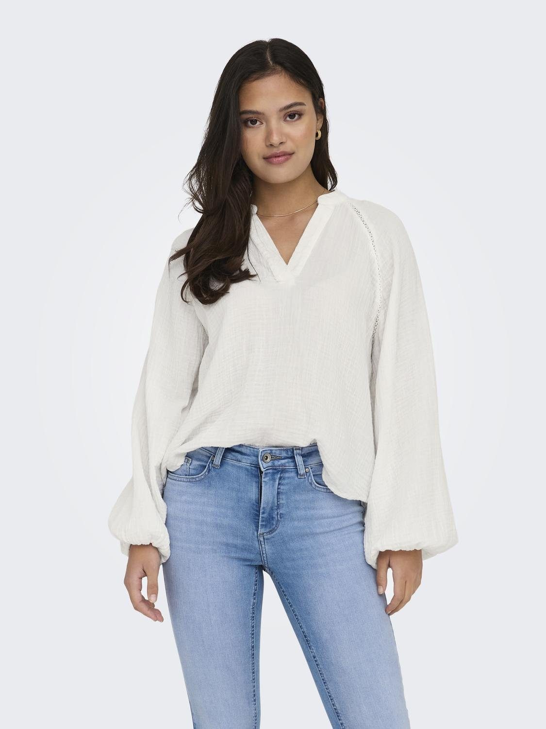 ONLY Blusenshirt Legere Shirt Bluse mit Ballonärmeln V-Neck Top ONLTHYRA 72 günstig online kaufen