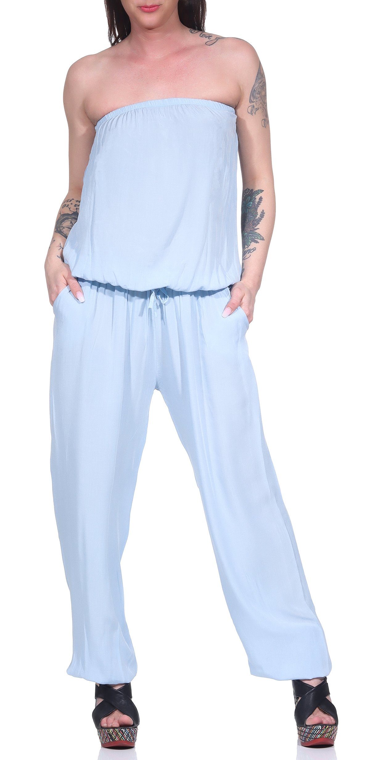 malito more than fashion Jumpsuit 4538 mit Bindeband Einheitsgröße blau