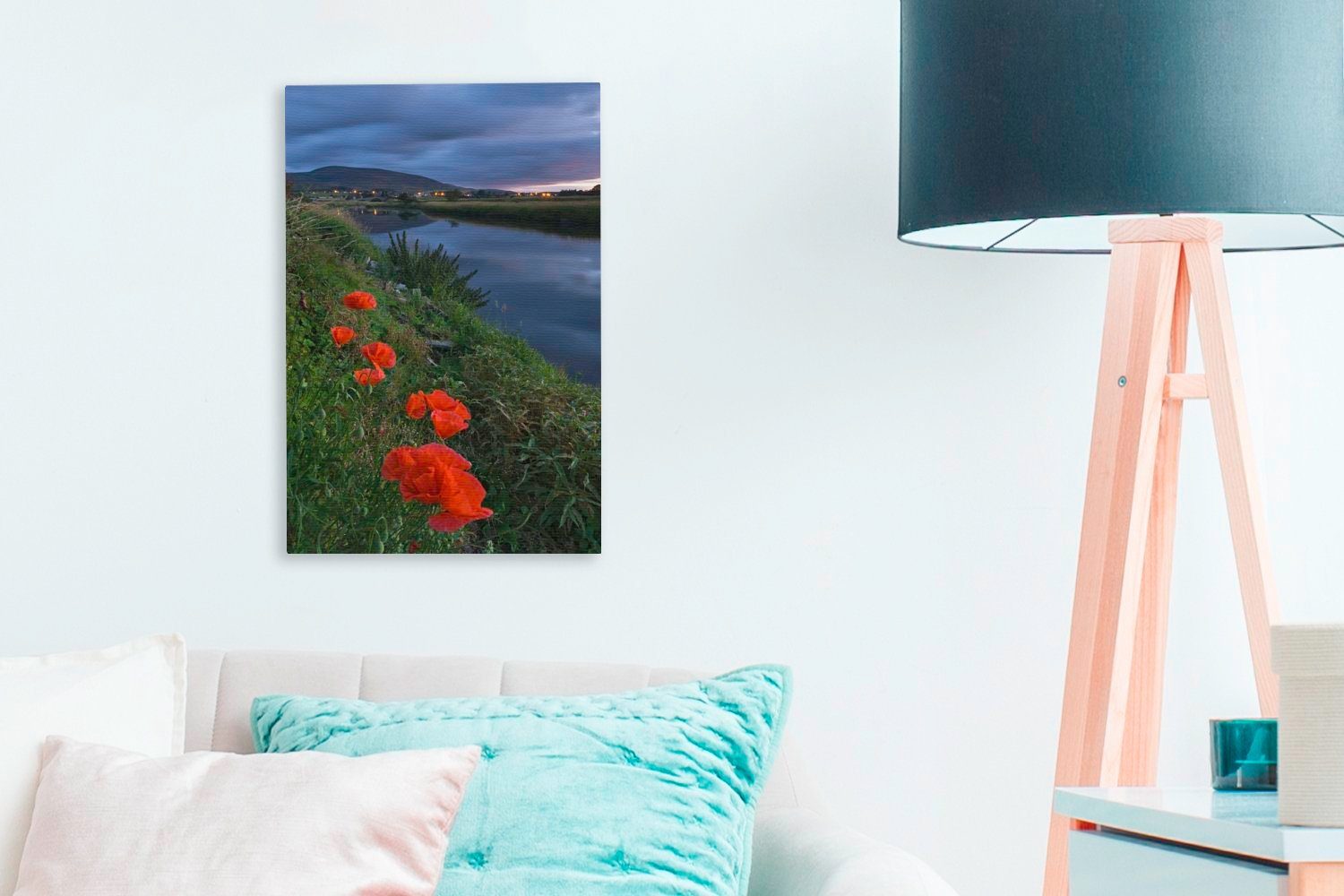 inkl. Zackenaufhänger, Rote Mohnblumen Gemälde, Wasser, St), am fertig 20x30 OneMillionCanvasses® Leinwandbild (1 cm Leinwandbild bespannt