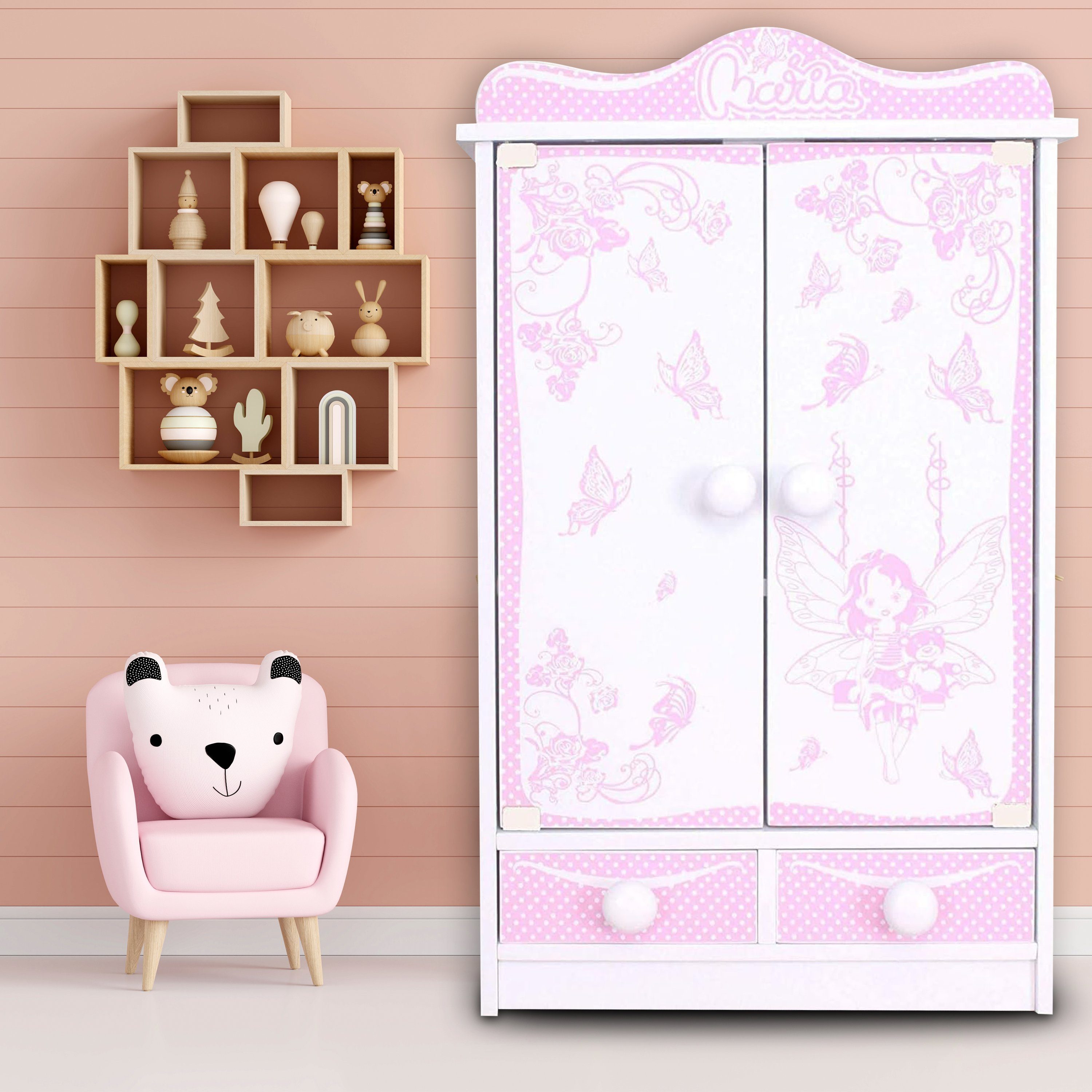 habeig Puppenkleiderschrank Kinderschrank Kleiderschrank 52 cm hoch Wandsch günstig online kaufen