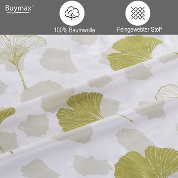Bettwäsche, Buymax, Renforcé, 2 teilig, 135x200 cm mit Reißverschluss, schön, elegant, Blätter, Weiß, Hellgrün