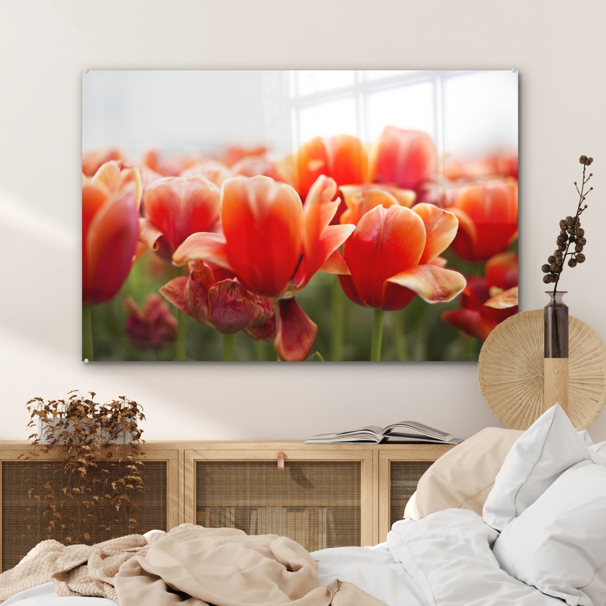 MuchoWow roten der St), Bild Blätter von & Schlafzimmer Acrylglasbild Acrylglasbilder (1 Wohnzimmer Tulpen,