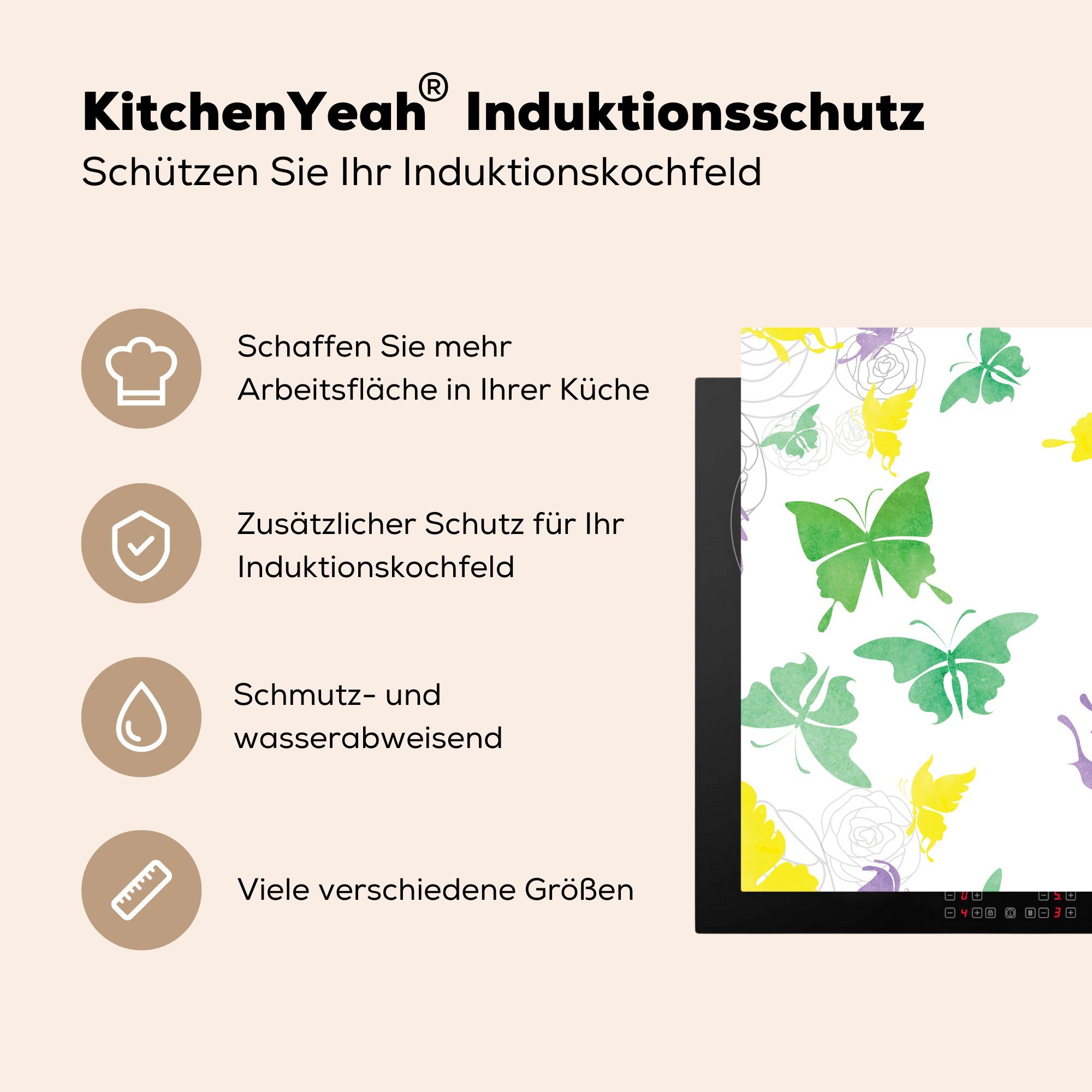 küche Vinyl, cm, für Ceranfeldabdeckung, - Aquarell, MuchoWow Schmetterling - tlg), 78x78 Herdblende-/Abdeckplatte Arbeitsplatte Kunst (1