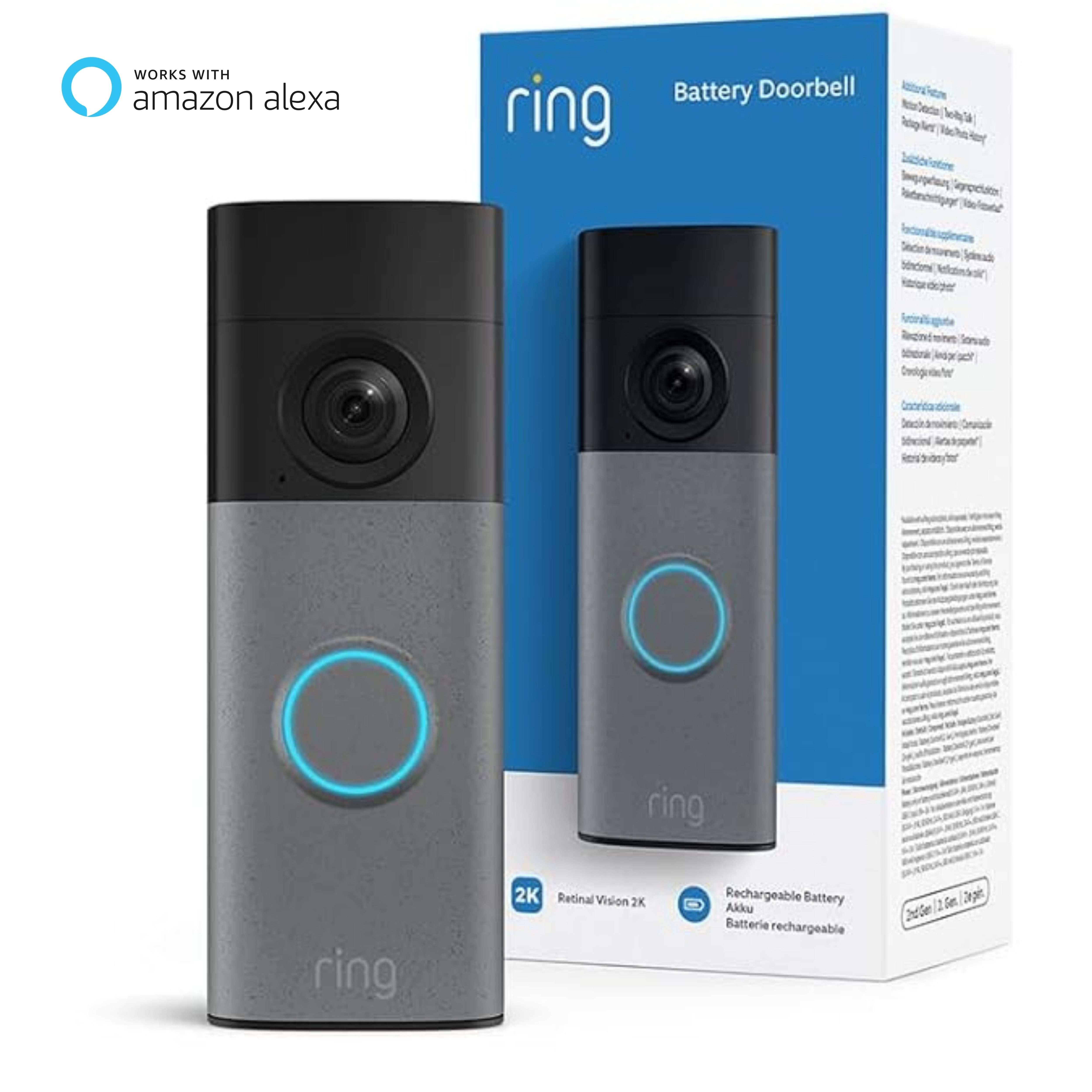 Ring Smart Home Türklingel Battery Video Doorbell 2K (Neuste Generation) (Außenbereich, WLAN, Akku-Videotürklingel, Kabellose Türklingel-Kamera, Retinal 2K, 6x-Zoom)