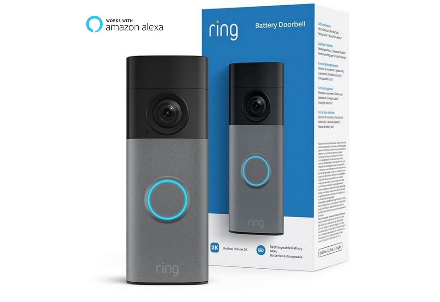 Ring Smart Home Türklingel Battery Video Doorbell 2K (Neuste Generation) (Außenbereich, WLAN, Akku-Videotürklingel, Kabellose Türklingel-Kamera, Retinal 2K, 6x-Zoom)