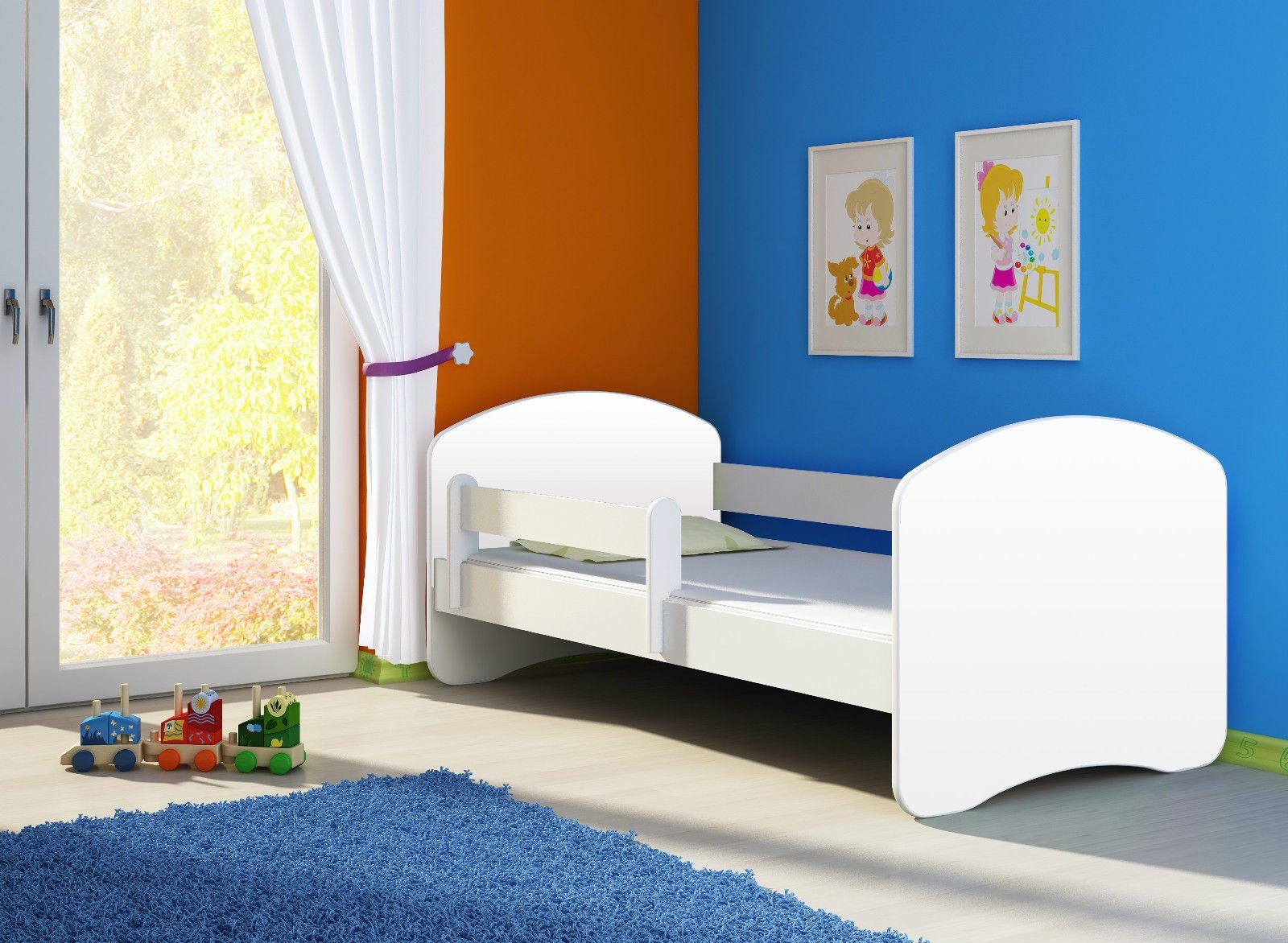 Clamaro Kinderbett (CLAMARO Kinderbett Fantasia, weiss mit farbigem Seitenteil, Kinder, Bett, mit oder ohne Schublade)