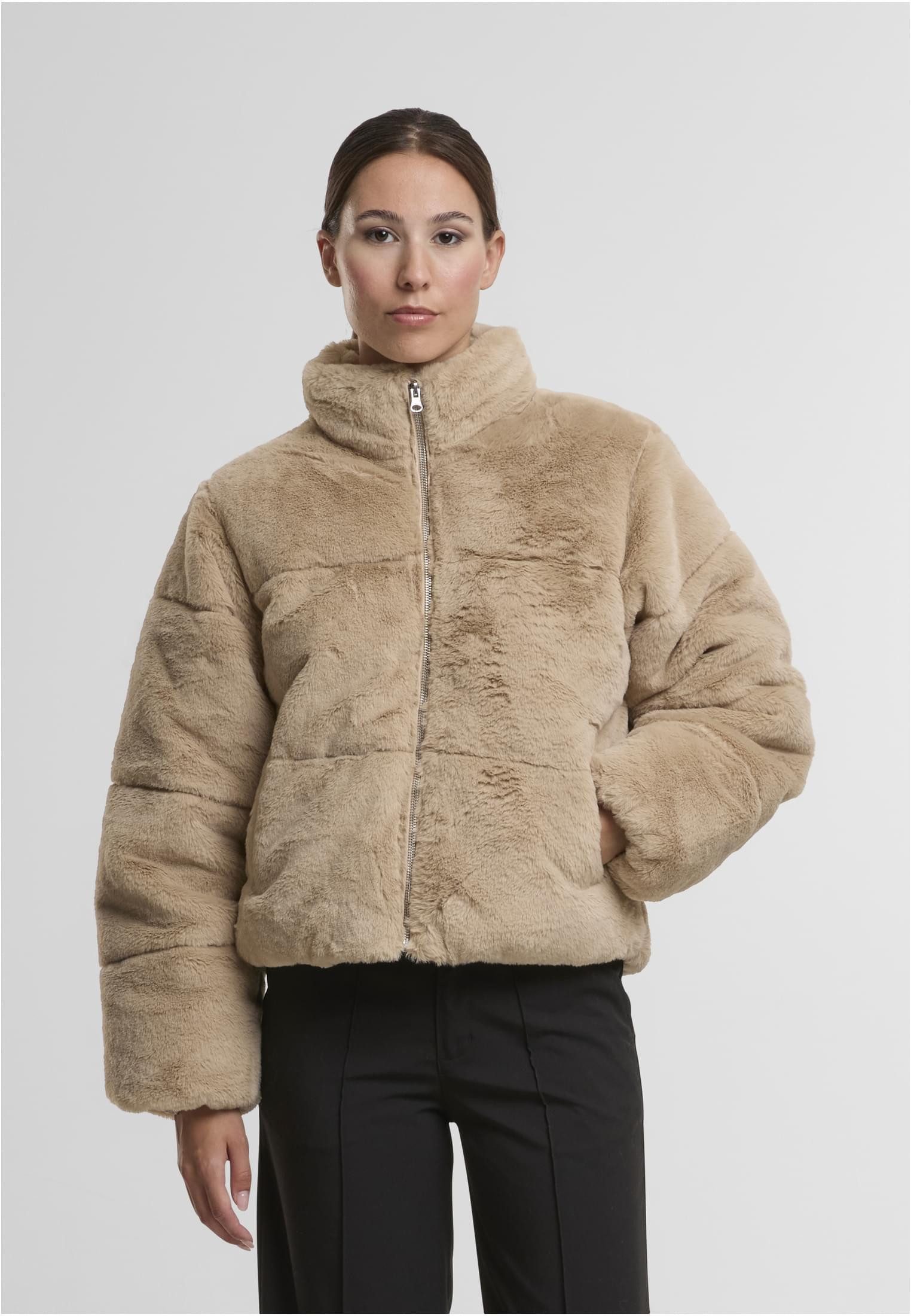URBAN CLASSICS Outdoorjacke Damen Short Faux Fur Puffer Jacke