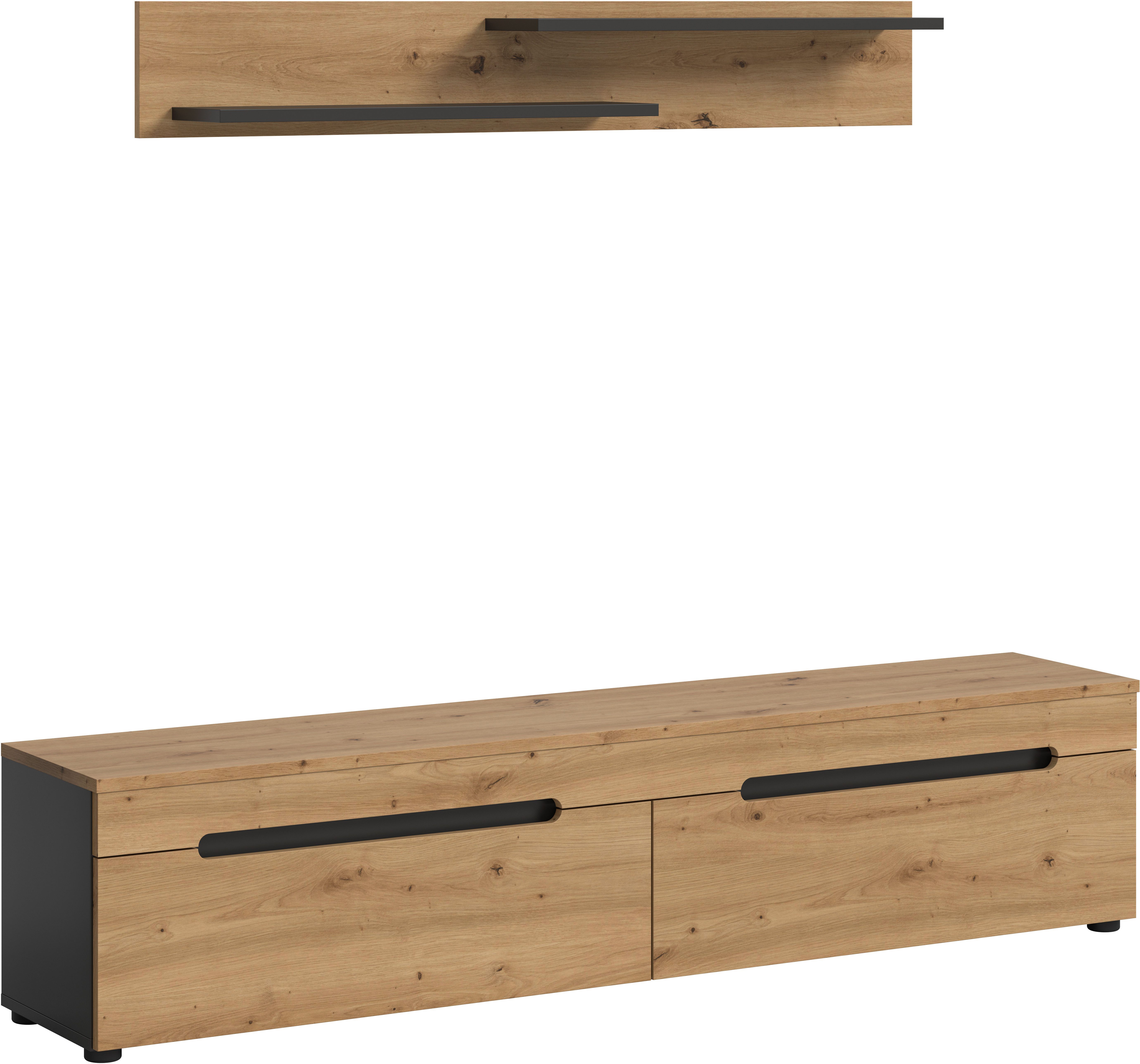 Home affaire Wohnwand REHAT, TOPSELLER!, 2-teilig, wahlweise stehend und hängend montierbar, (2-St., Set bestehend aus: Wandboard (13x19x8 cm) und Lowboard (170x38x33 cm), Kombination, Anbauwand, Set, Wohn-Set, Wohnzimmer-Set, Schrankwand