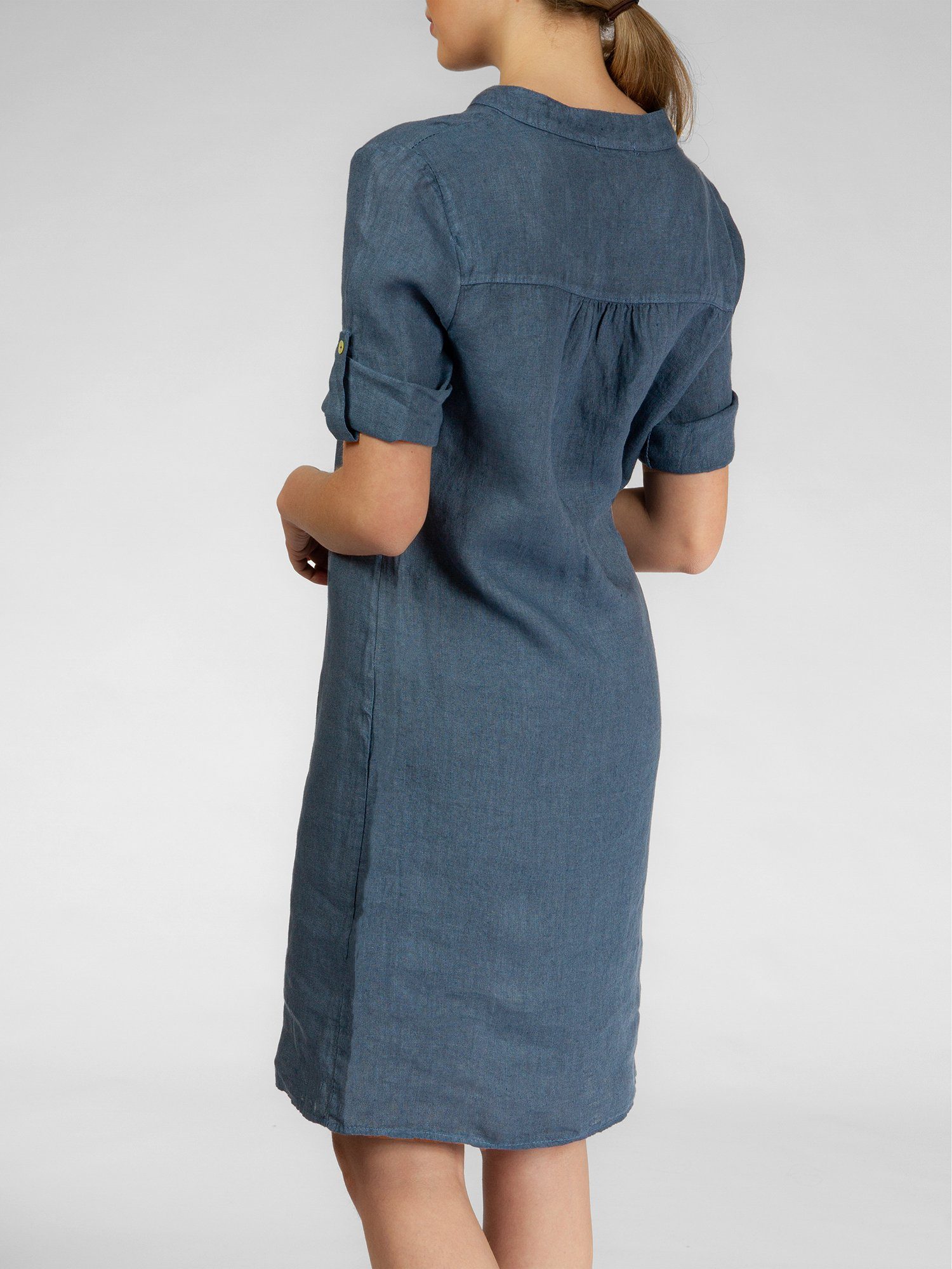 Caspar Sommerkleid SKL037 knielanges Damen Leinenkleid mit Reißverschluss Ausschnitt Luftig leicht, figurumspielende Form, mit seitlichem Jersey-Einsatz