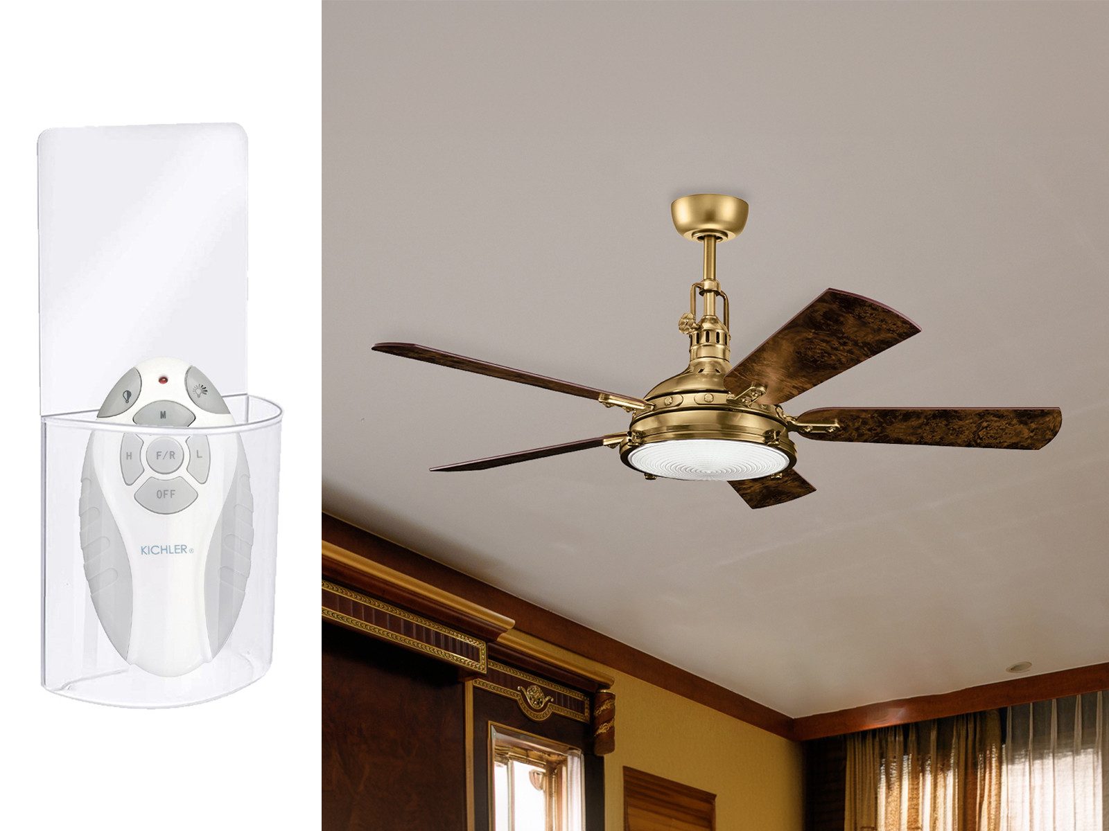Kichler Deckenventilator, leise mit LED Licht und Fernbedienung Ø 142cm, Flügel wendbar 2 Farben