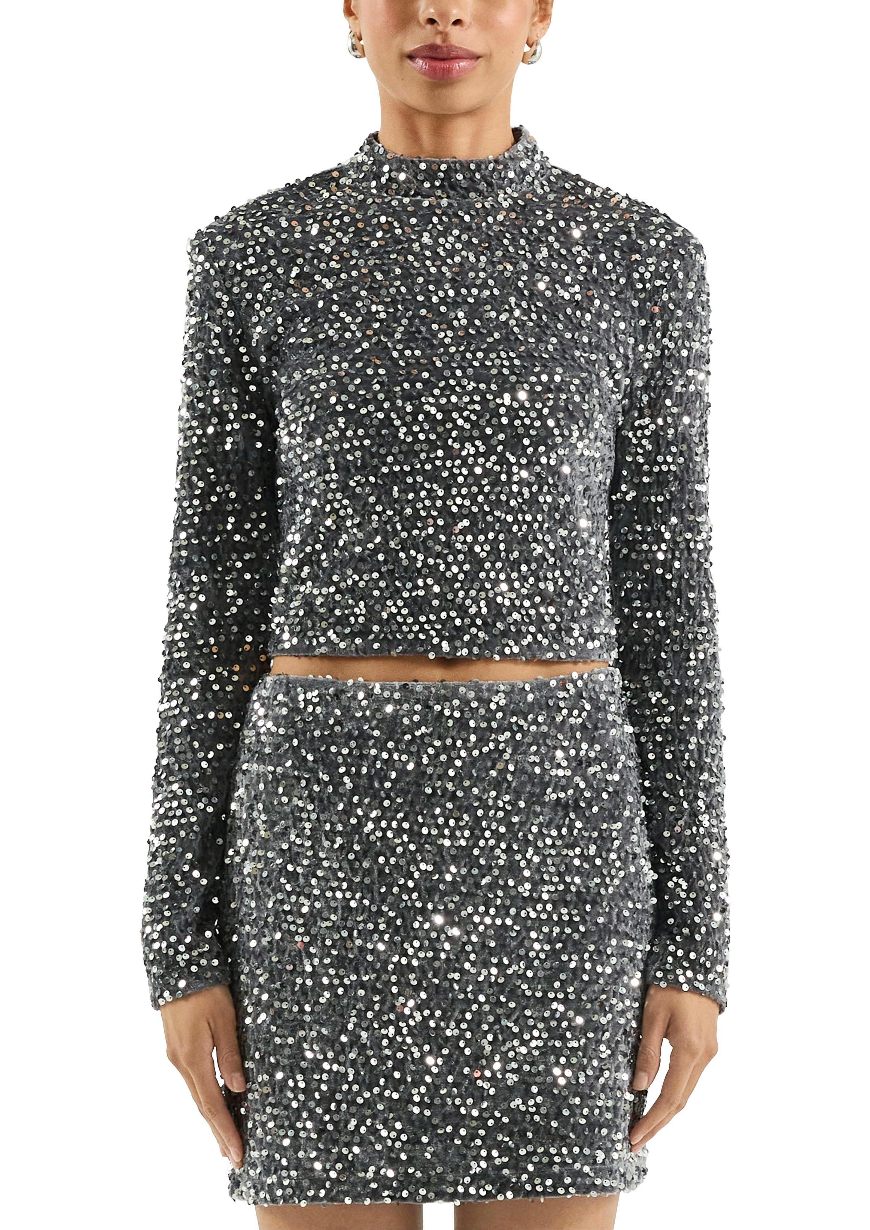 QS Langarmshirt mit Pailletten besetzt