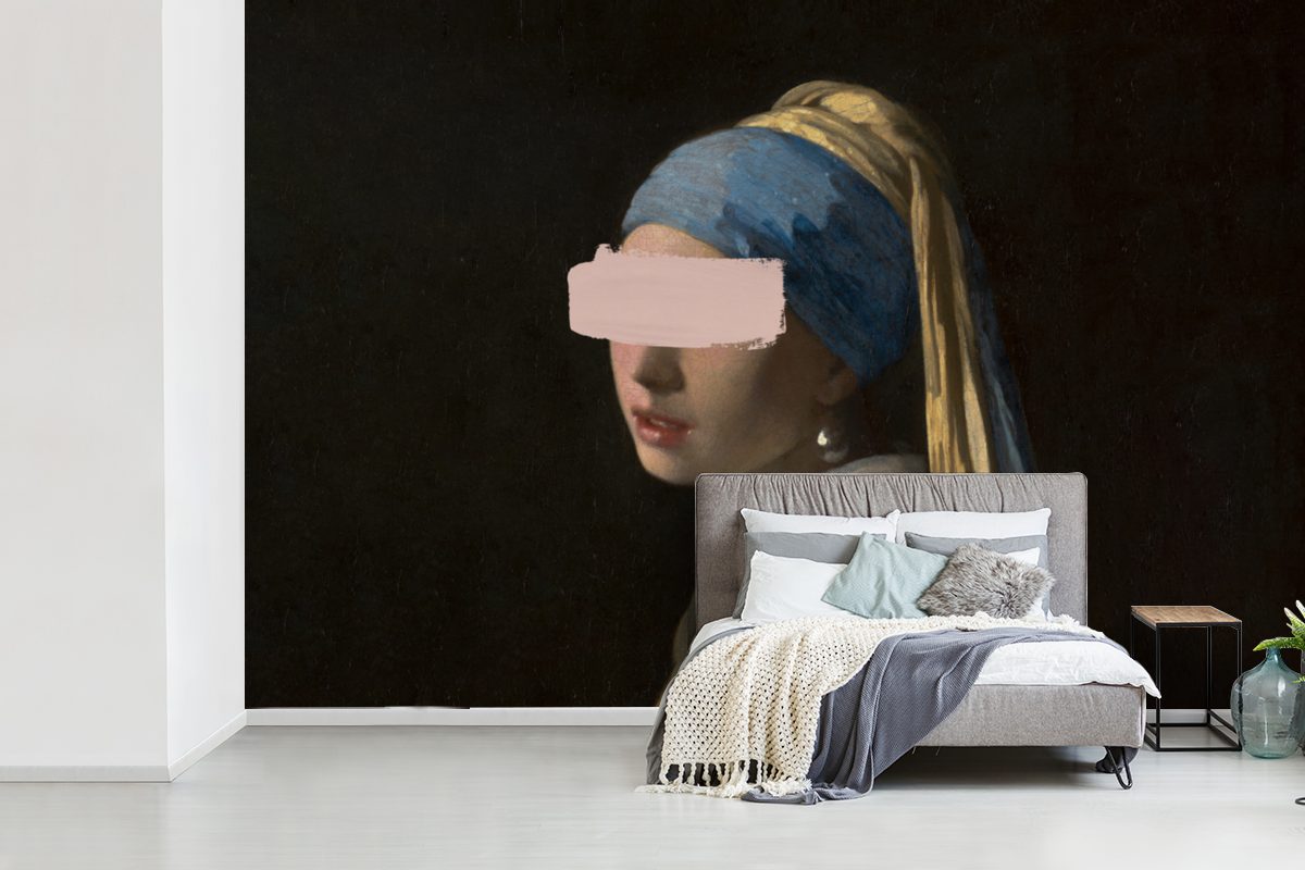 MuchoWow Fototapete - (6 Gemälde, Vermeer Vinyl Wallpaper für Schlafzimmer, - St), mit Matt, Mädchen bedruckt, Tapete Wohnzimmer, Kinderzimmer, Perlenohrring