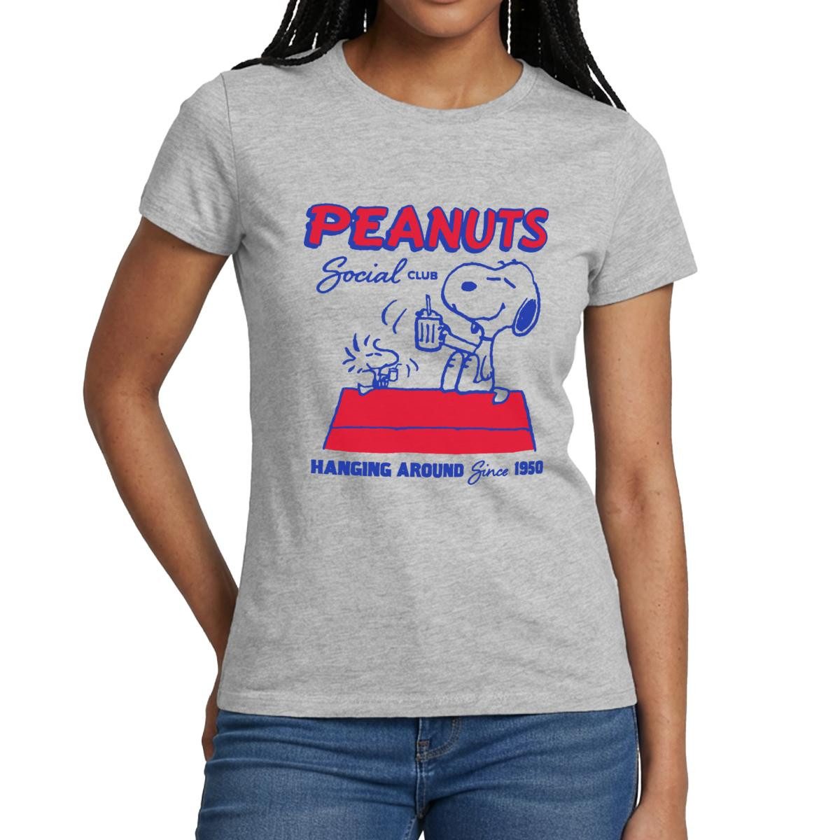 Spreadshirt T-Shirt Peanuts Snoopy Woodstock Social Club Since 1950 Frauen T-Shirt (1-tlg) Slim Fit, fällt klein aus