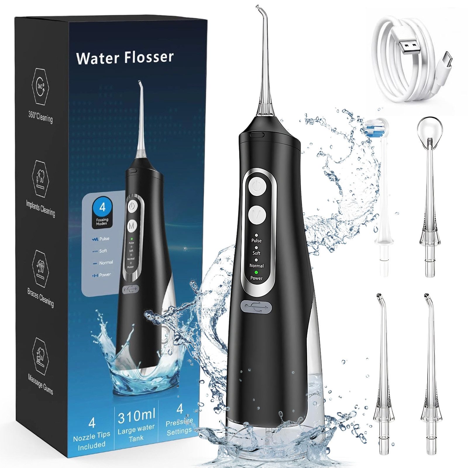 AKKEE Munddusche Elektrische Zahndusche Zahnzwischenraum-Reiniger, IPX7 Wasserdicht, für Zahnzwischenräume
