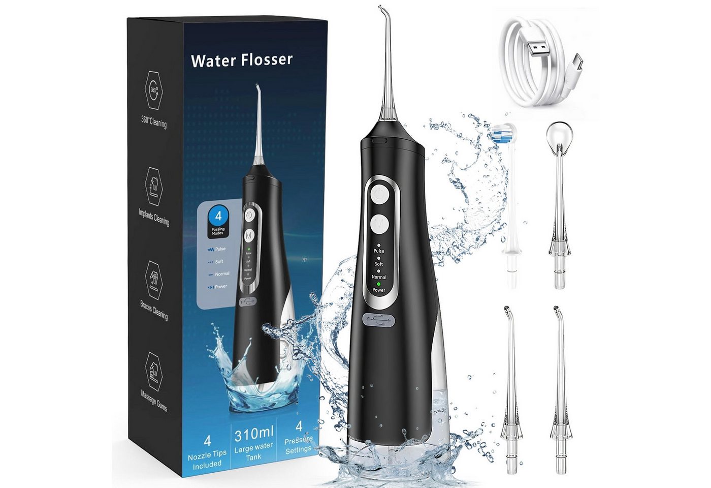 AKKEE Munddusche Elektrische Zahndusche Zahnzwischenraum-Reiniger 310ml, IPX7 Wasserdicht, für Zahnzwischenräume