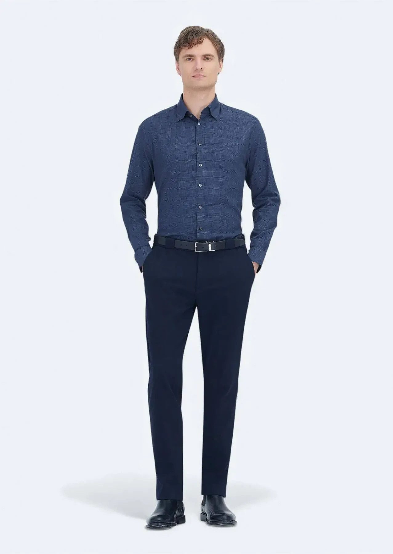 RAMSEY Hemdbluse Hellblaues, kariertes Freizeithemd aus 100 % Baumwolle