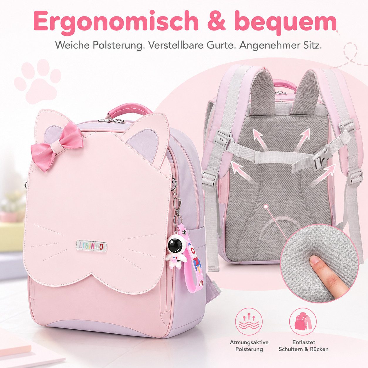 Diyarts Kinderrucksack (Kindertasche Rucksack, für Kindergarten und Schule), mit gezielter Gewichtsverteilung und individueller Anpassung