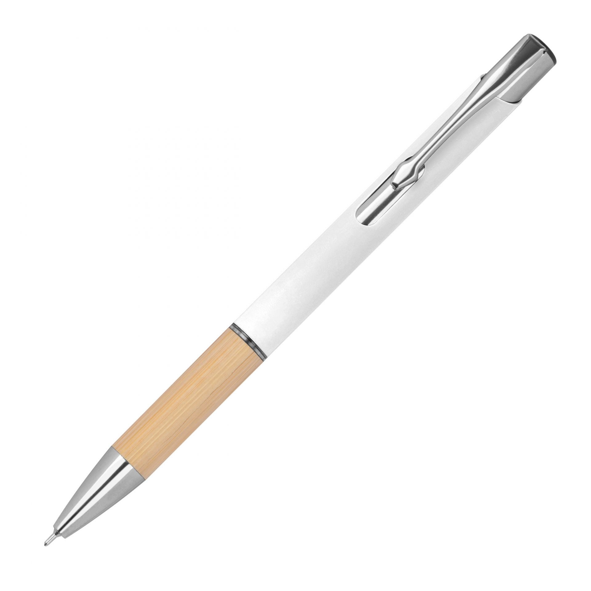Easy Gifts Gelschreiber Gelschreiber aus Metall und Bambus-Holz / Farbe: weiß