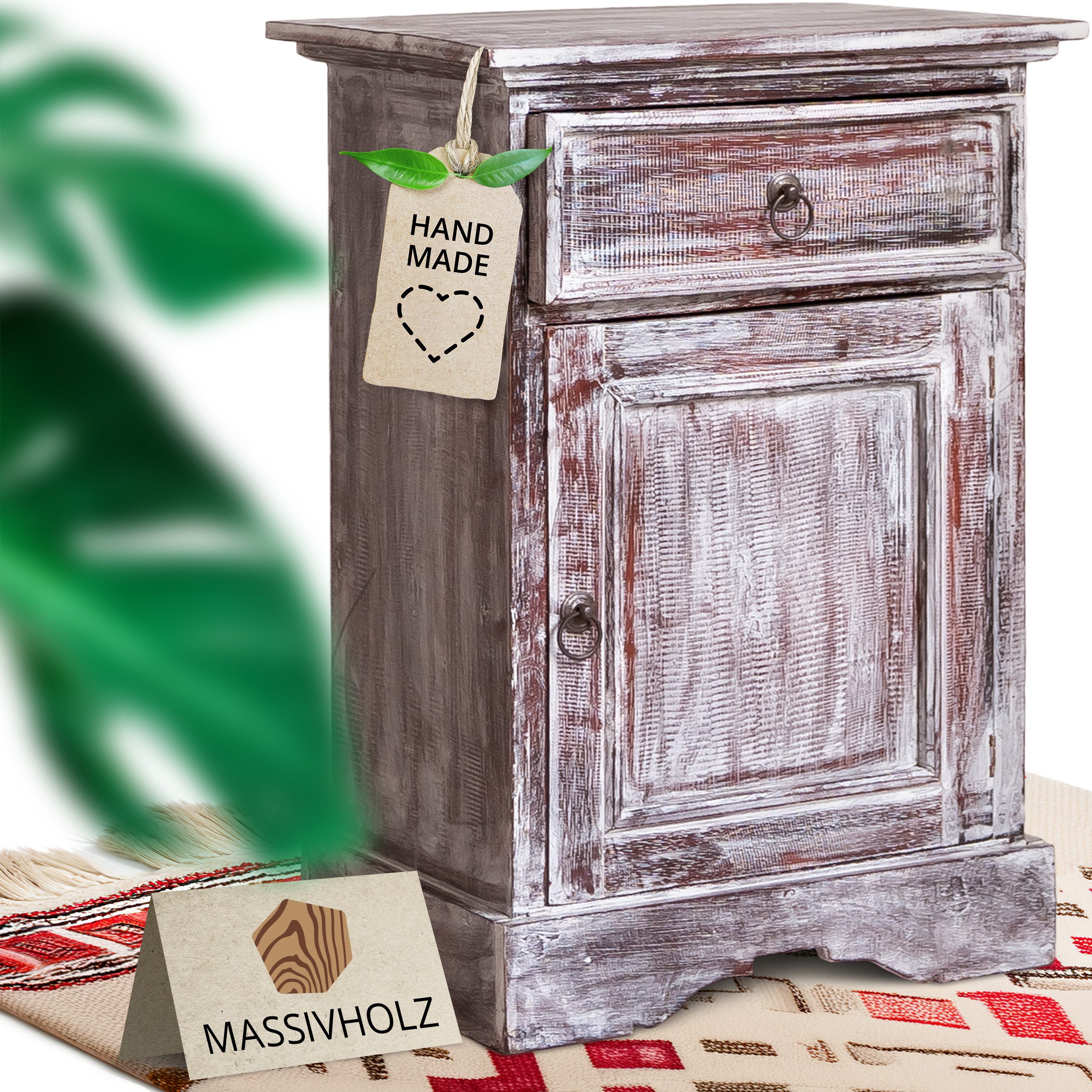 livasia Nachtschrank livasia Bali Nachtschrank, Nachttisch, weiß mit Schublade 45x31x60cm