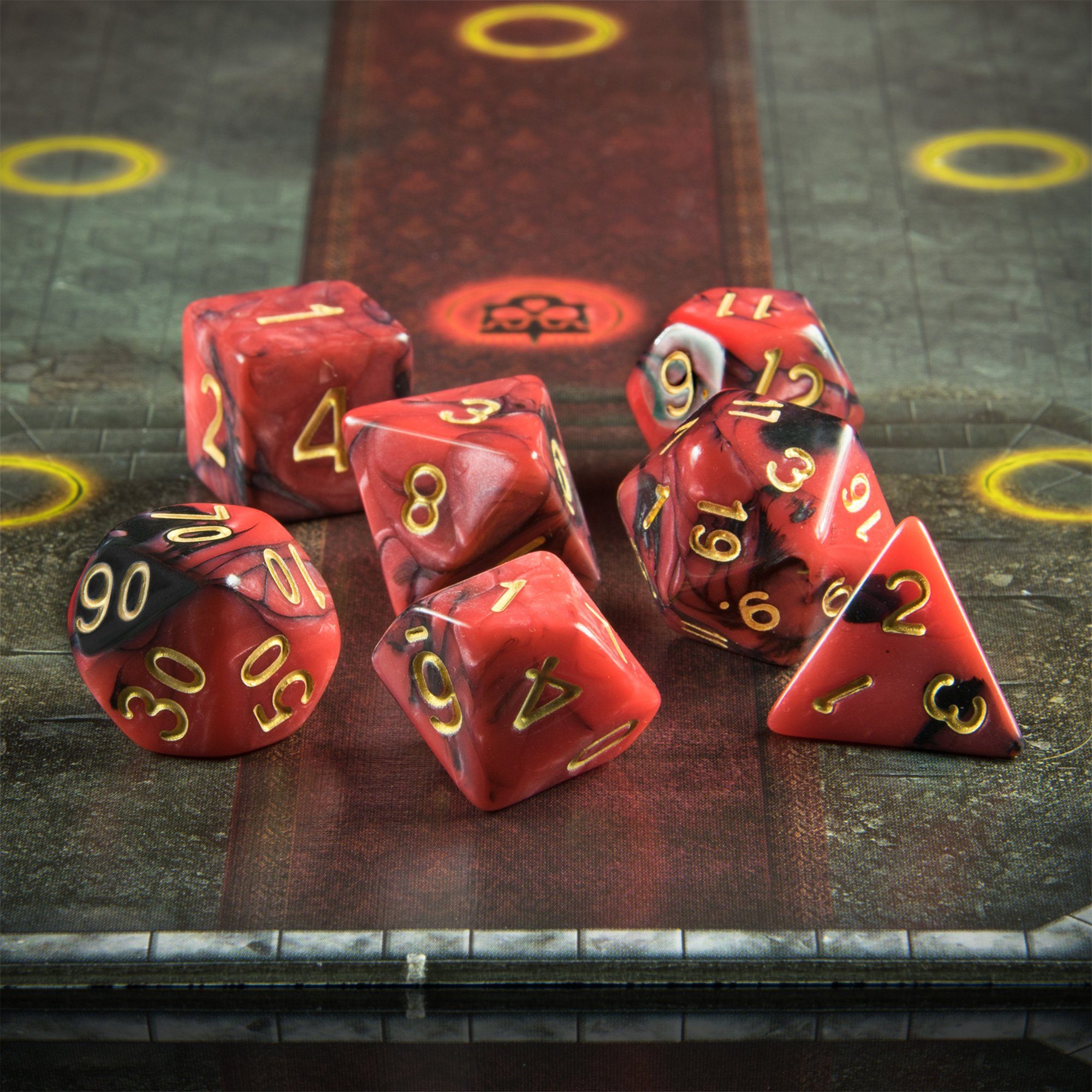 SHIBBY Spielesammlung, 7 polyedrische Rot DND - dichromatisch mit in Würfel Beutel