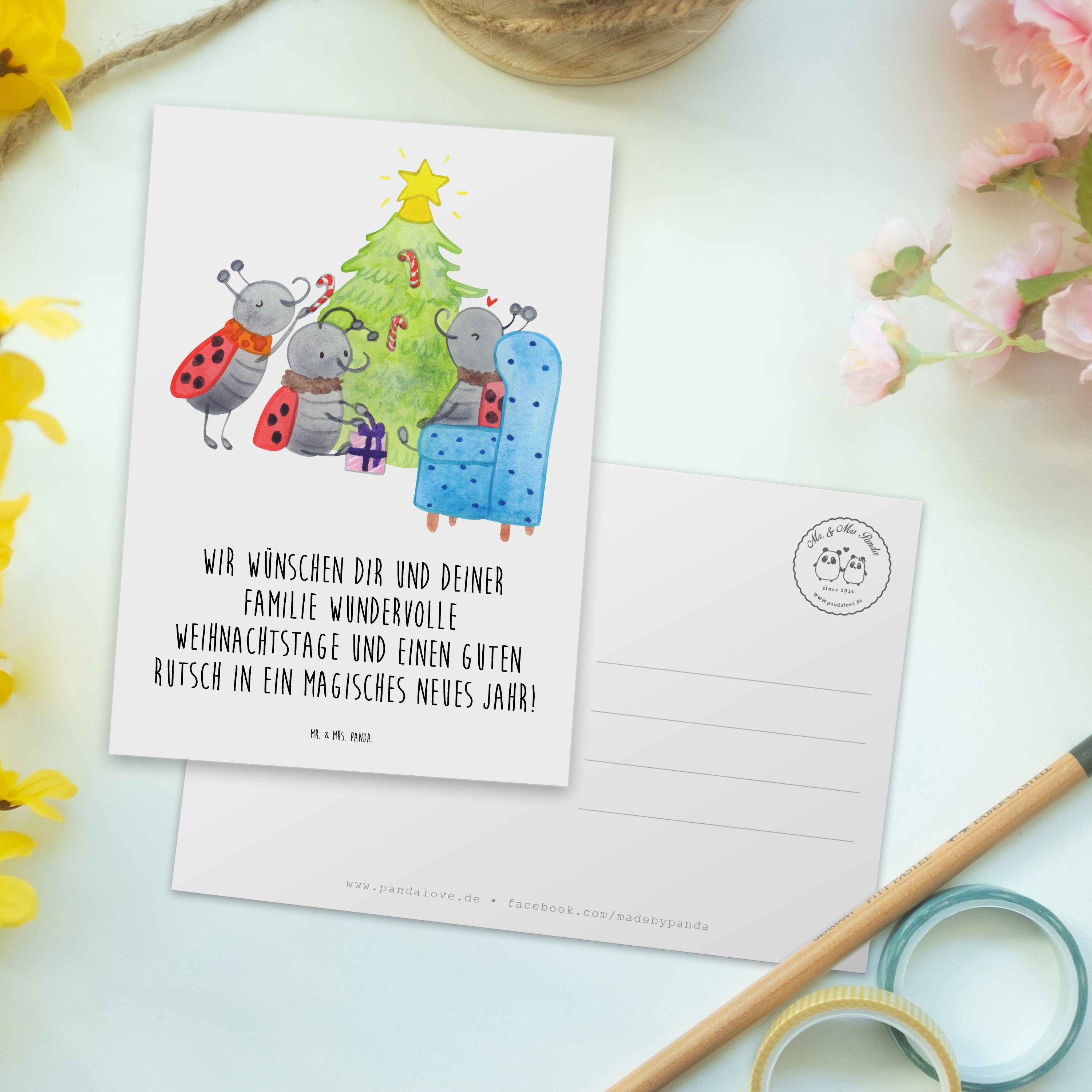 - A Panda & Weihnachten Geschenk, - Weiß Einladung, Mr. Mrs. Pfefferminzstange, Postkarte Smörle