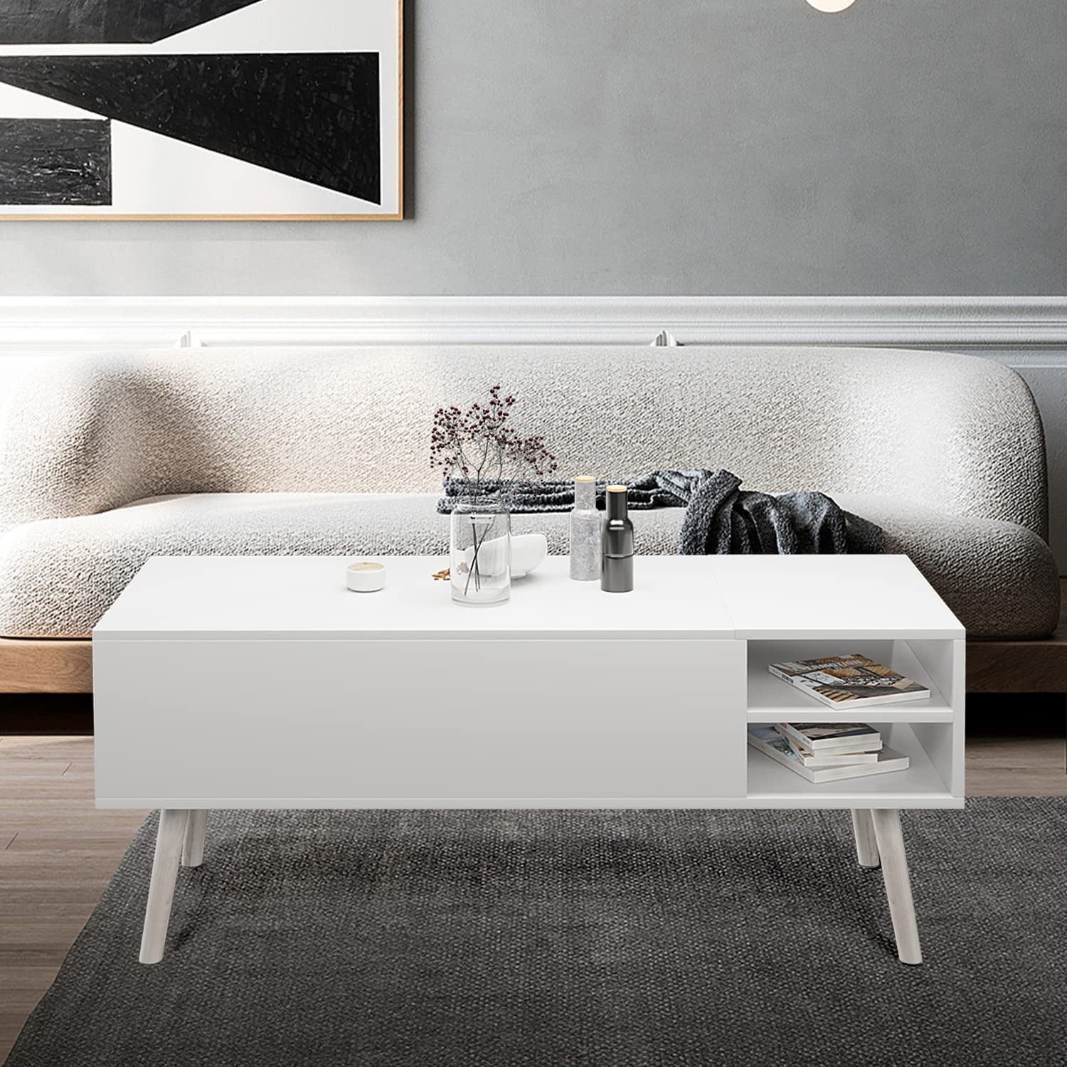 VOWNER Couchtisch Höhenverstellbar, mit Versteckten Fächern, Weiß günstig online kaufen