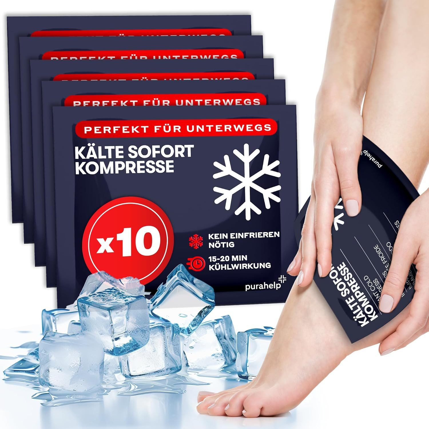 Purahelp Kühlpad zum Knicken (10 Stück) - 12 x 15 cm, Einweg Kühlpack für Verletzungen und Schwellungen 10-tlg., Praktische Einmal Kühlpacks für Sport, Outdoor und Notfälle, Sofort Kältekompresse für Erste Hilfe