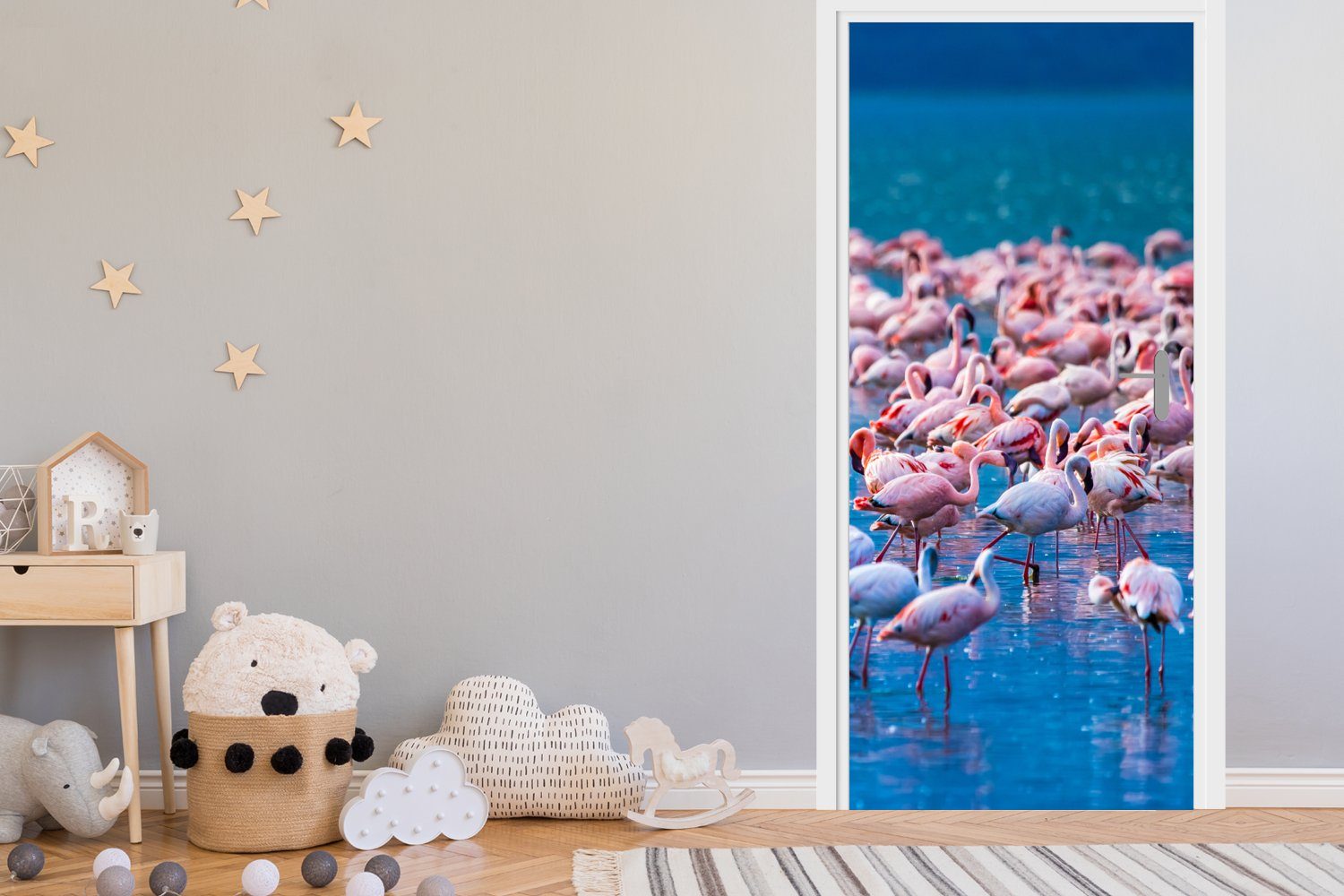 cm für Flamingo - Tropisch (1 Rosa, - - 75x205 St), Wasser Türaufkleber, Matt, Fototapete Tür, MuchoWow Türtapete bedruckt,