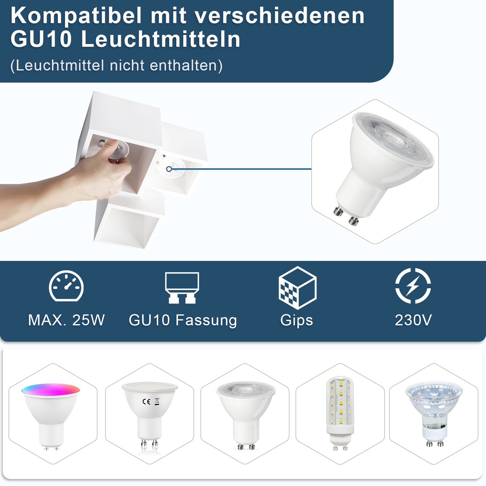 Nettlife Aufbauleuchte Weiß GU10 Eckig Aufbaustrahler 40W Gips Modern klein günstig online kaufen