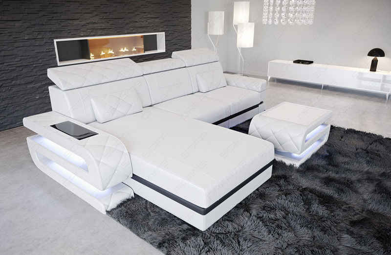 Sofa Dreams Ecksofa Ledersofa Bologna L Form Mini, Designersofa, Sofa mit Licht und USB