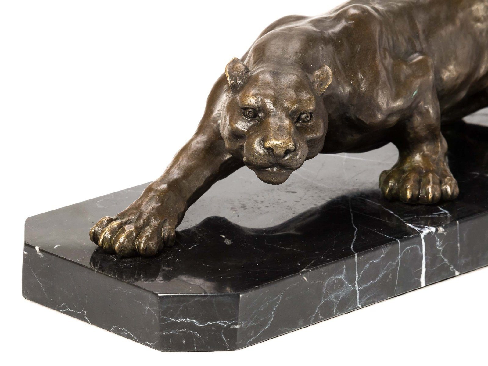 Aubaho Skulptur Antik-Stil Bronzefigur Skulptur Panther Leopard Bronzeskulptur Bronze